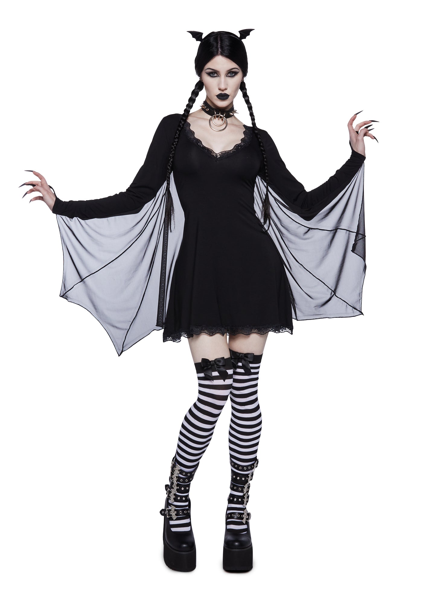 Goth Bat Wing Sexy Womans Halloween Costume Dress Black – Dolls Kill