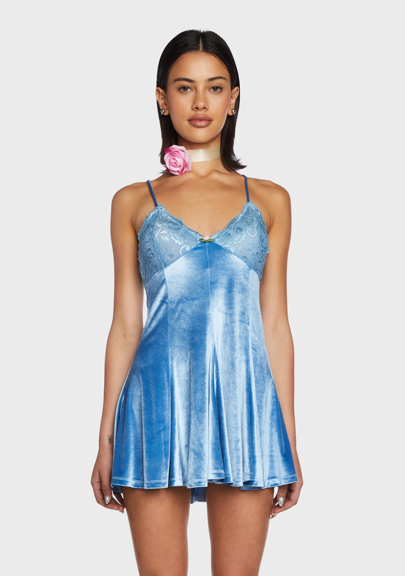 Delias Velvet Mini Dress - Blue Delias Velvet Mini Dress - Blue