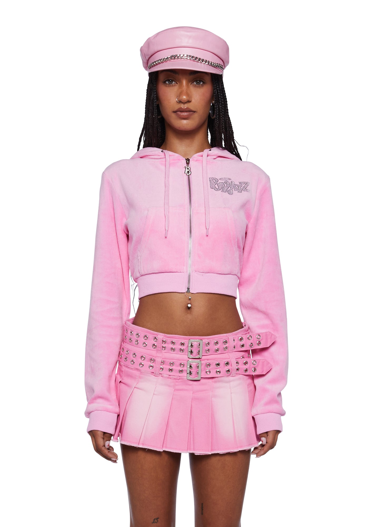 Dolls Kill x Bratz Rhinestone Logo Velour Hoodie - Main Image