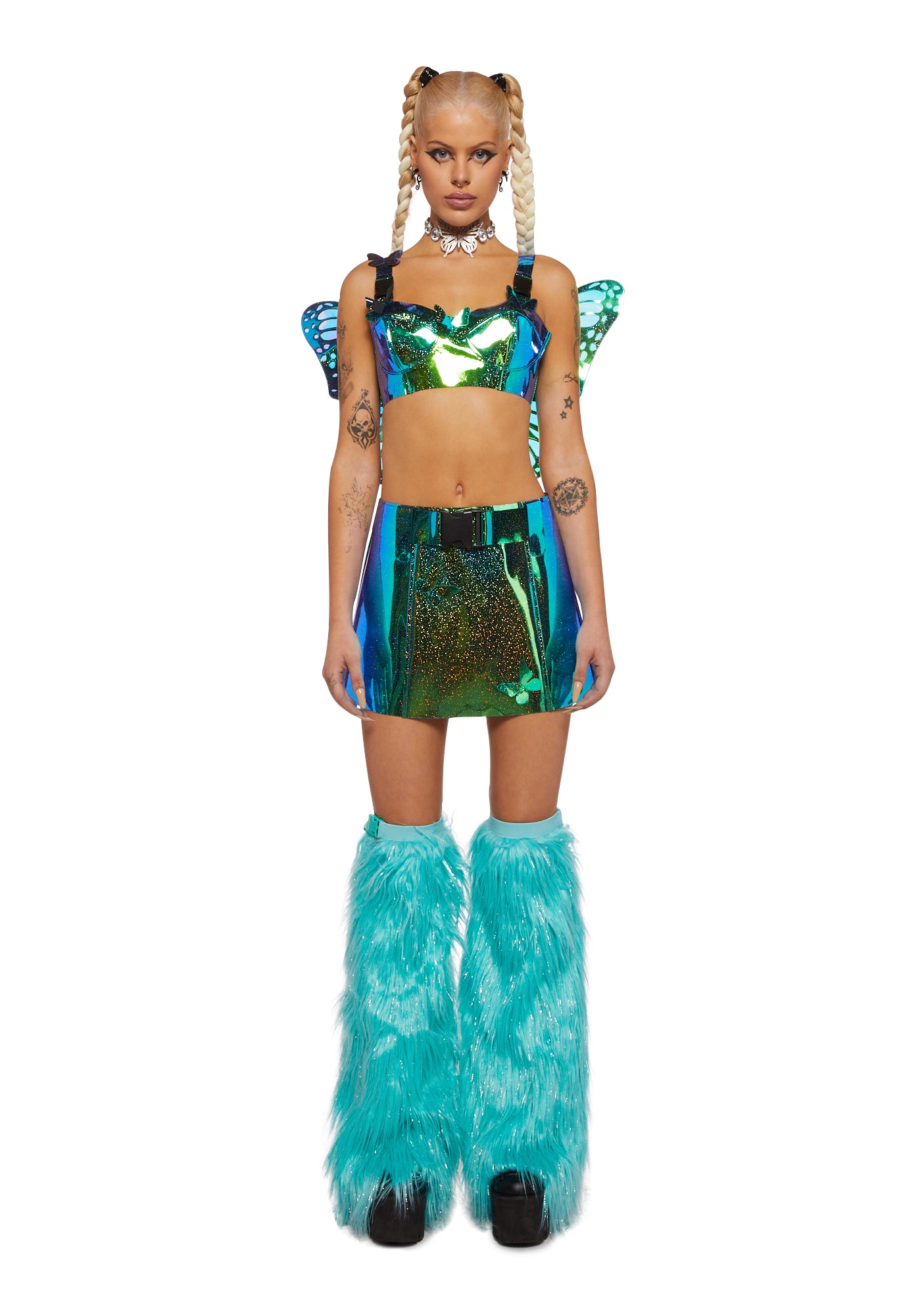 y2k【 Dolls Kill ハロウィン 妖精 コスチューム 】Fairy Halloween Dolls Kill Iridescent Fairy Costume - Blue/Green