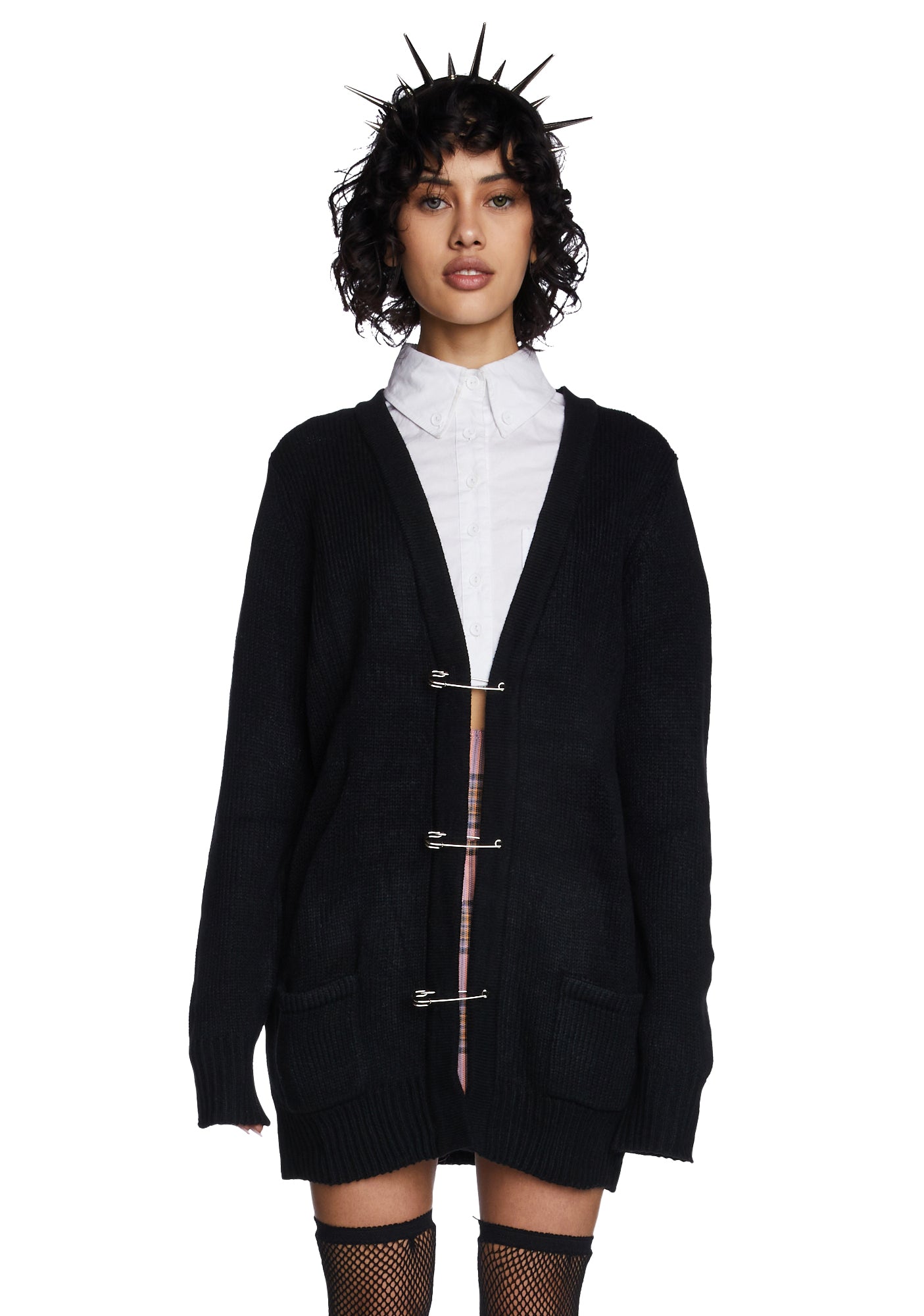 Current Mood Safety Pin Oversized Cardigan - Black