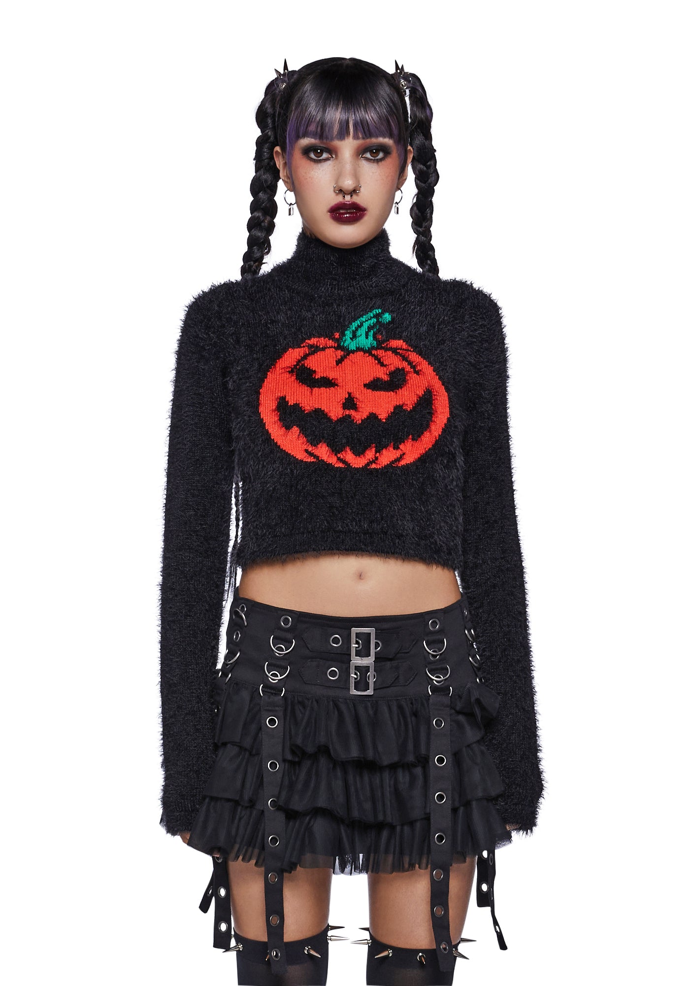 Black fuzzy sweater crop top hot sale