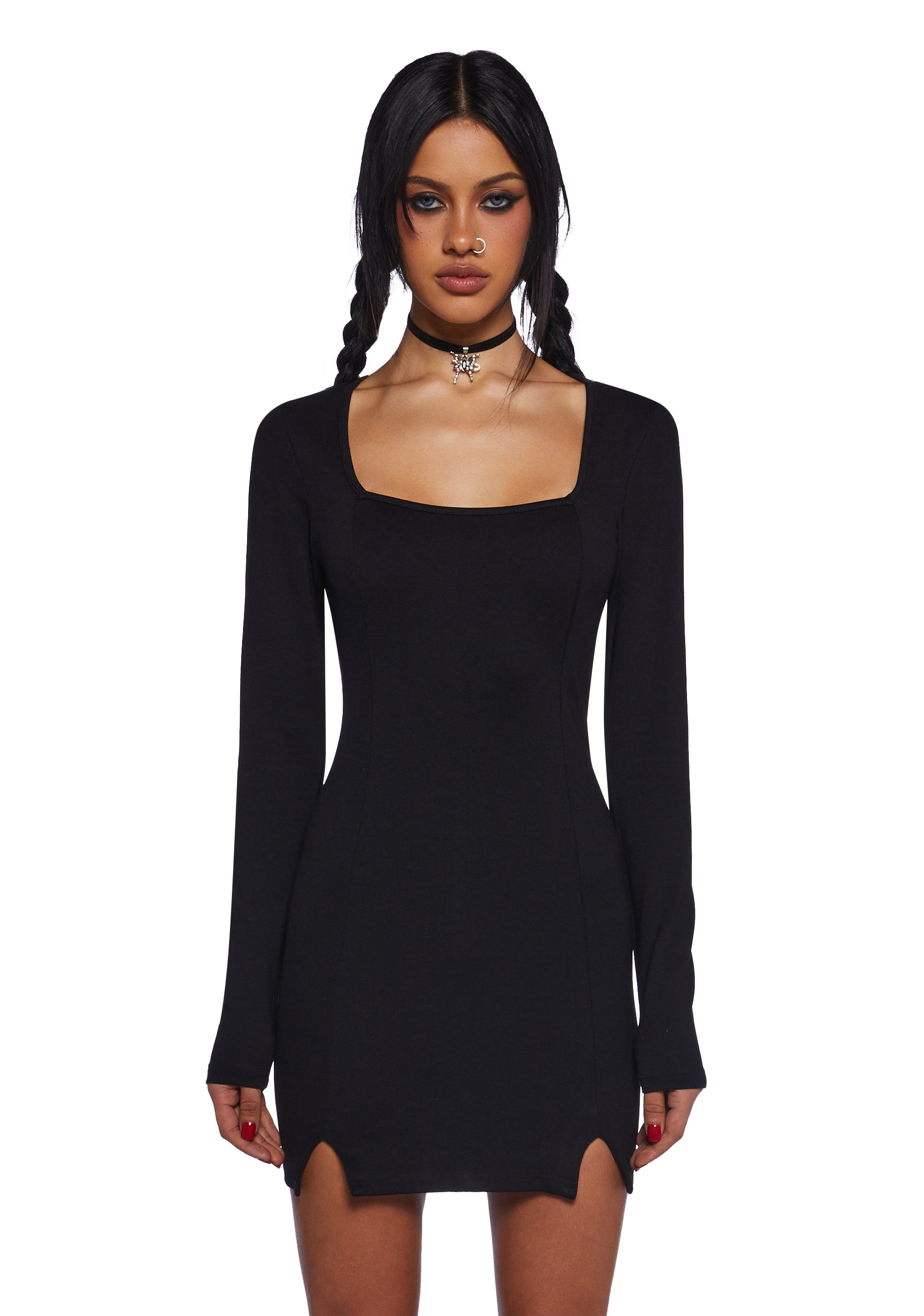 Delia's Square Neck Side Slit Mini Dress - Black Delia's Square Neck Side Slit Mini Dress - Black