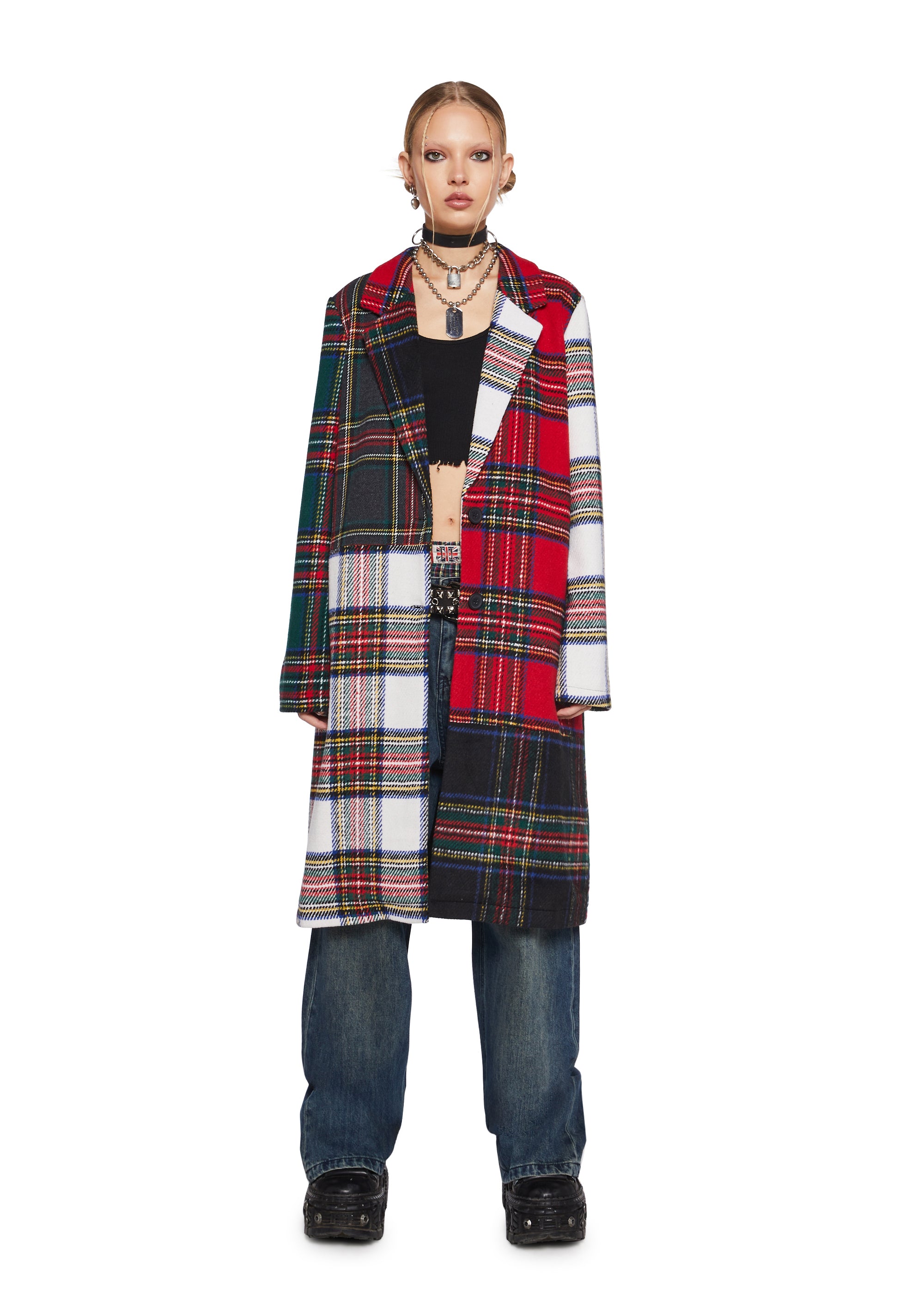 Mixed plaid coat store