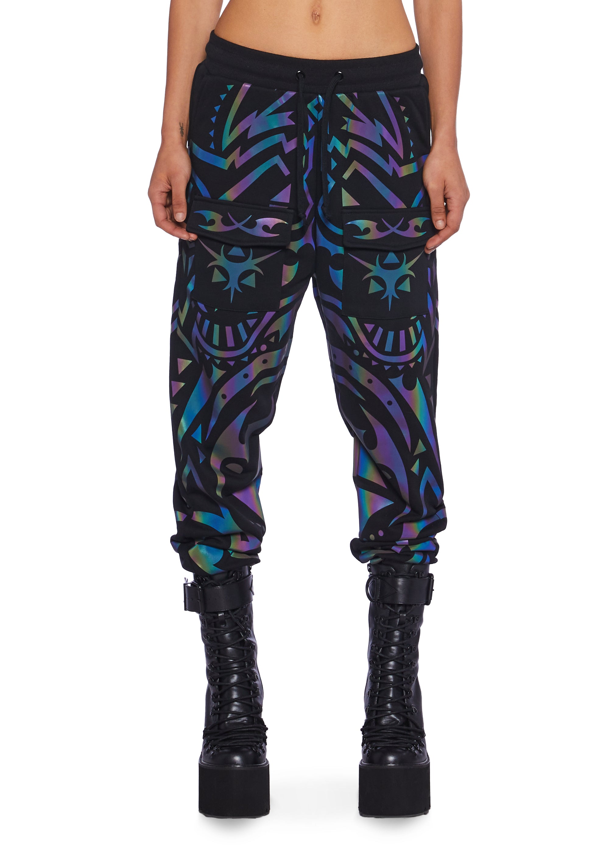 Club Exx Reflective Extreme Tattoo Print Cargo Joggers Black Dolls Kill