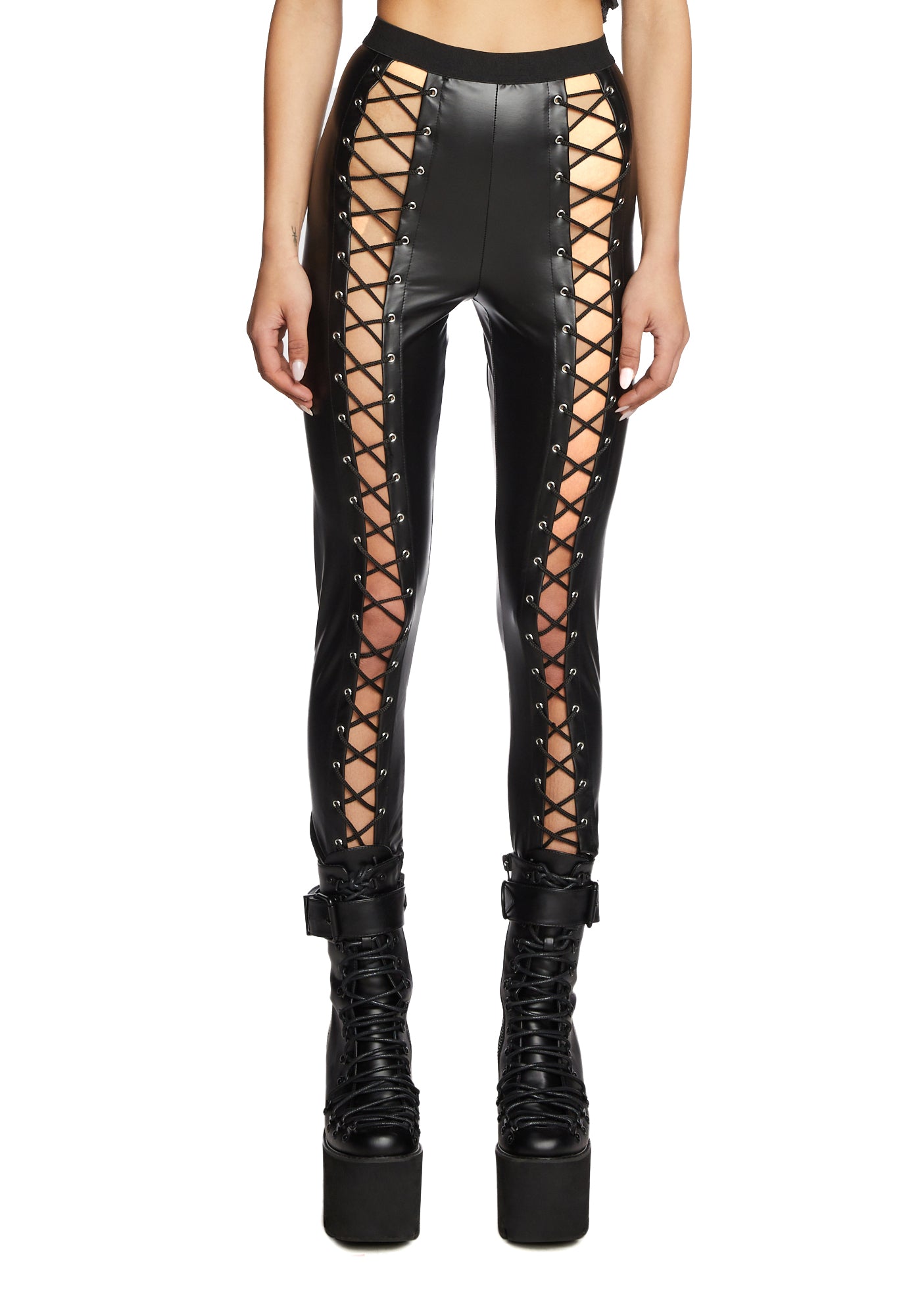 Leather lace up leggings online