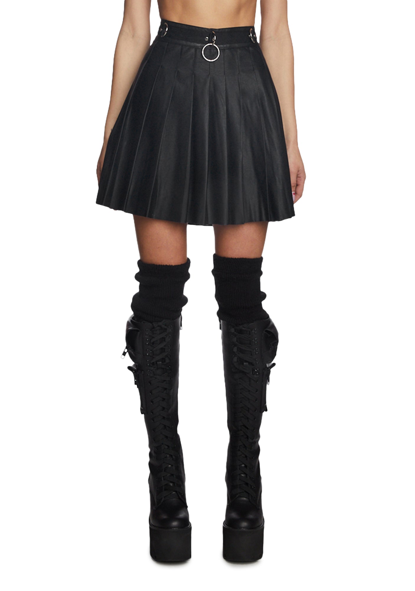 Current Mood Pleated Vegan Leather Mini Skirt - Black