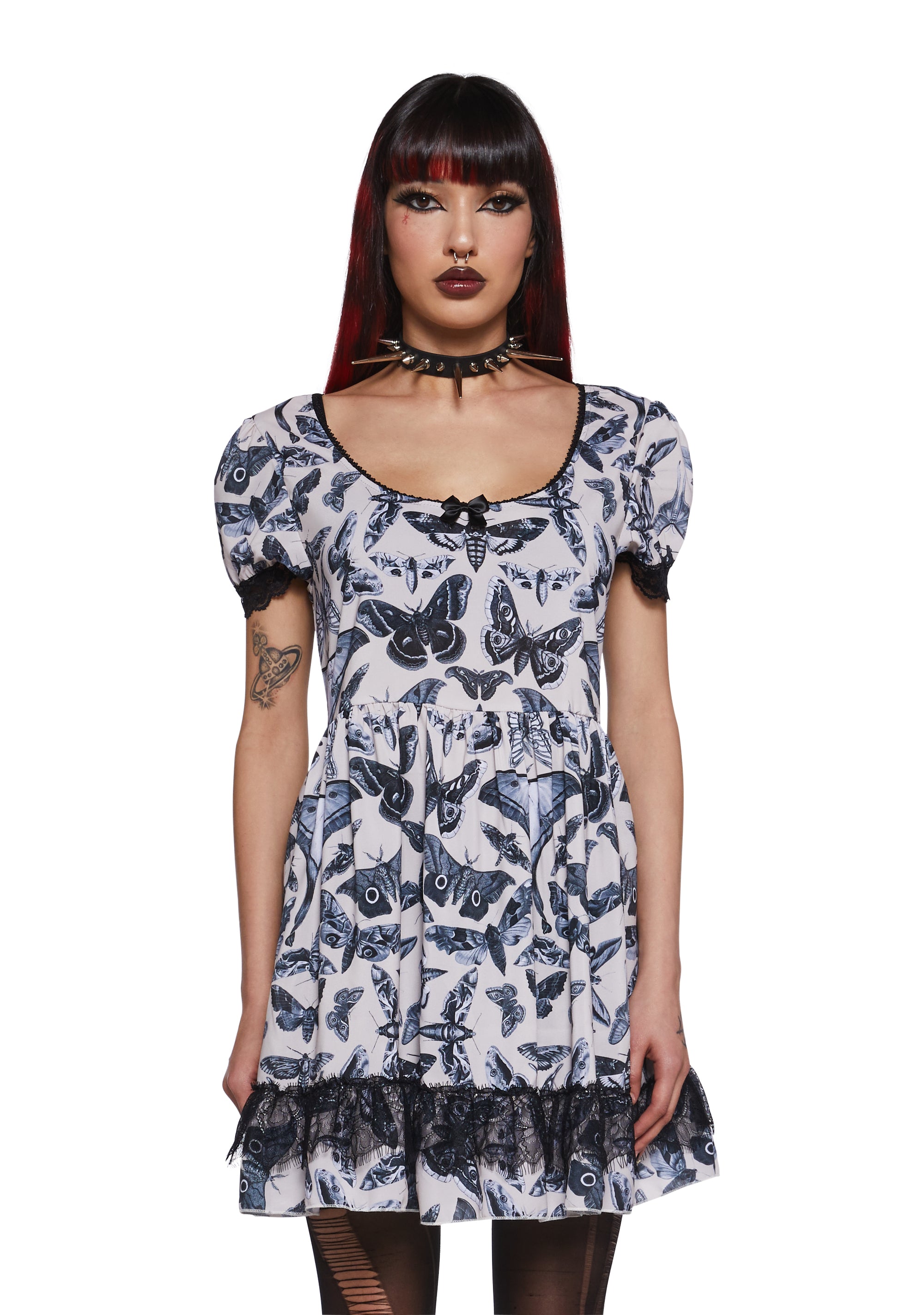 Widow Fairy Lace Moth Print Mini Dress - White Black – Dolls