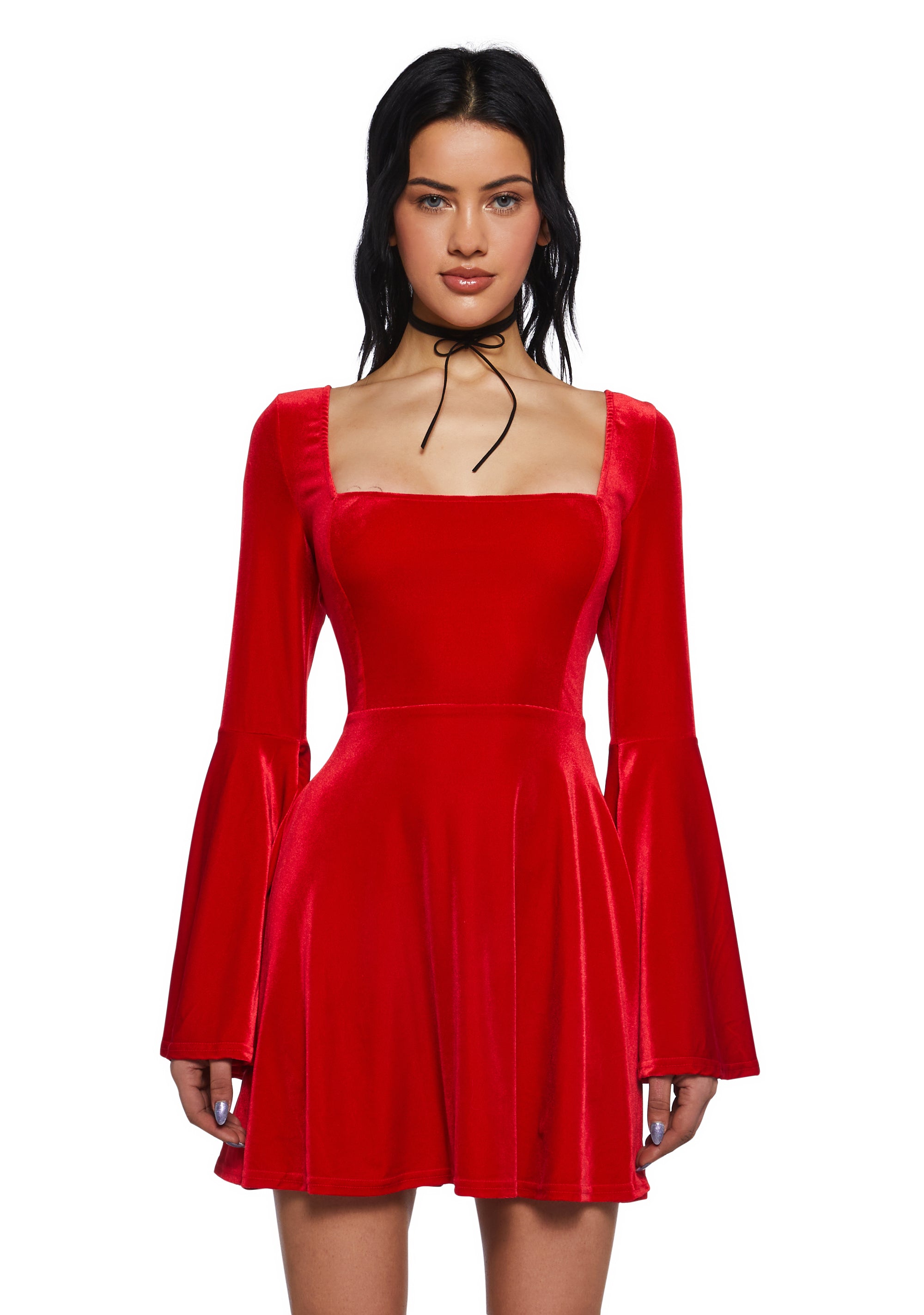 Sugar Thrillz Retro Babydoll Bell Sleeve Dress - Red Sugar Thrillz Retro Babydoll Bell Sleeve Dress - Red