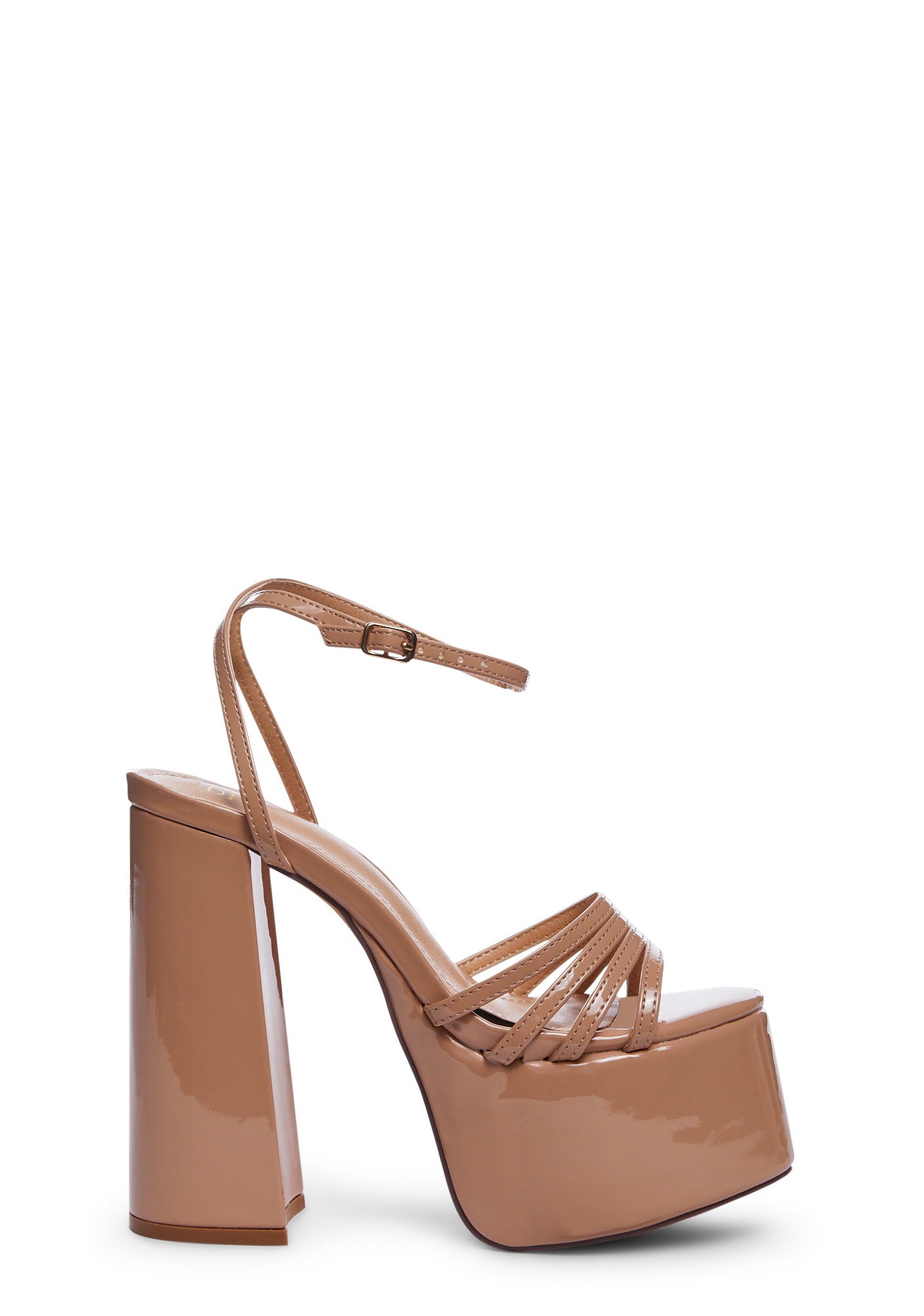 Strappy Open Toe Platform Sole Chunky Heels Light Brown Dolls Kill
