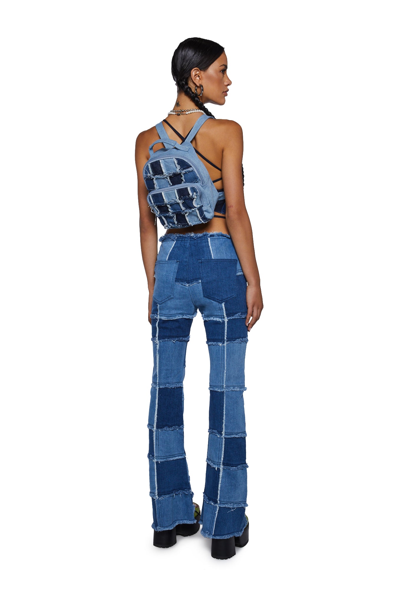 denim patchwork mini backpack Delias Groovy Patchwork Denim Mini Backpack