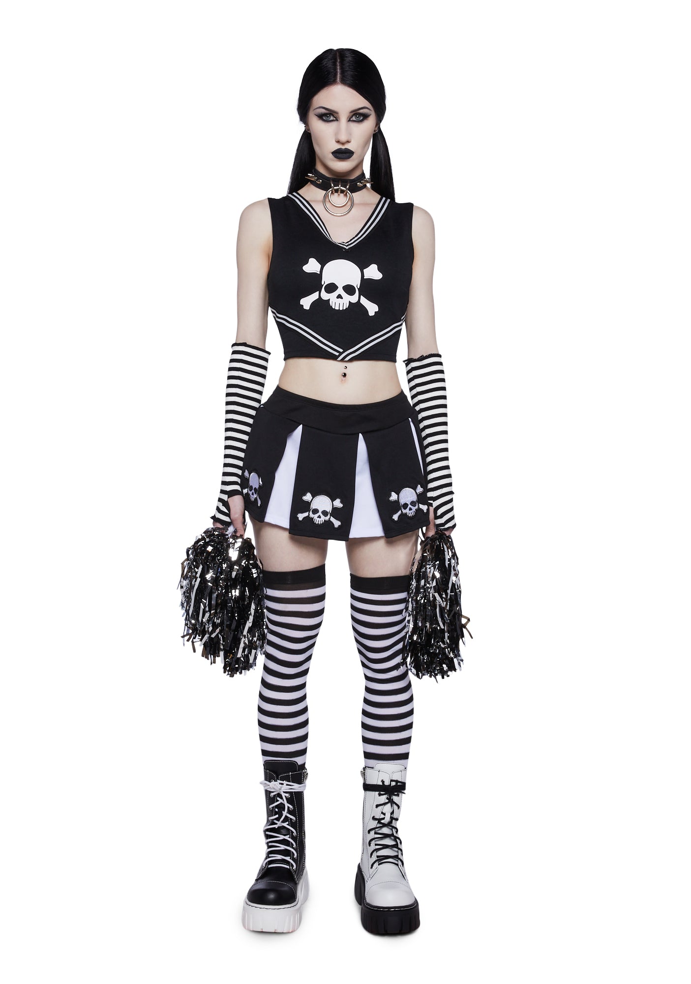 Trickz N Treatz Sexy Skull Cheerleader Costume Black White