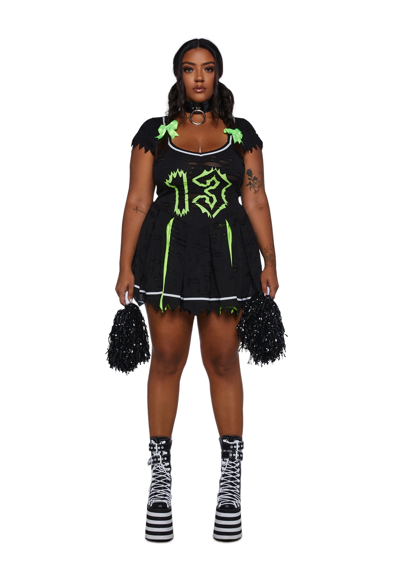 Plus Size Sexy Womans Halloween Costume Zombie Cheerleader Costume - Black Black / 1X Plus Size Sexy Womans Halloween Costume Zombie Cheerleader Costume - Black Black / 1X