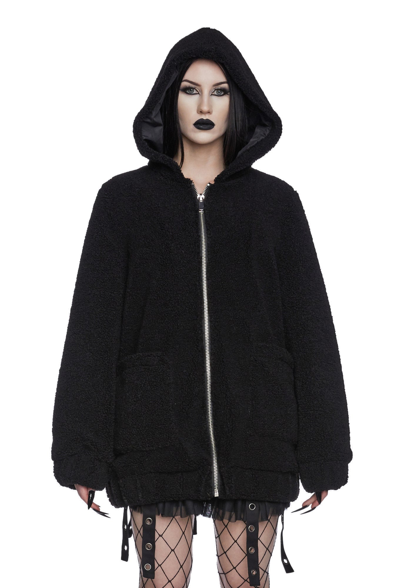 Black teddy top fleece jacket