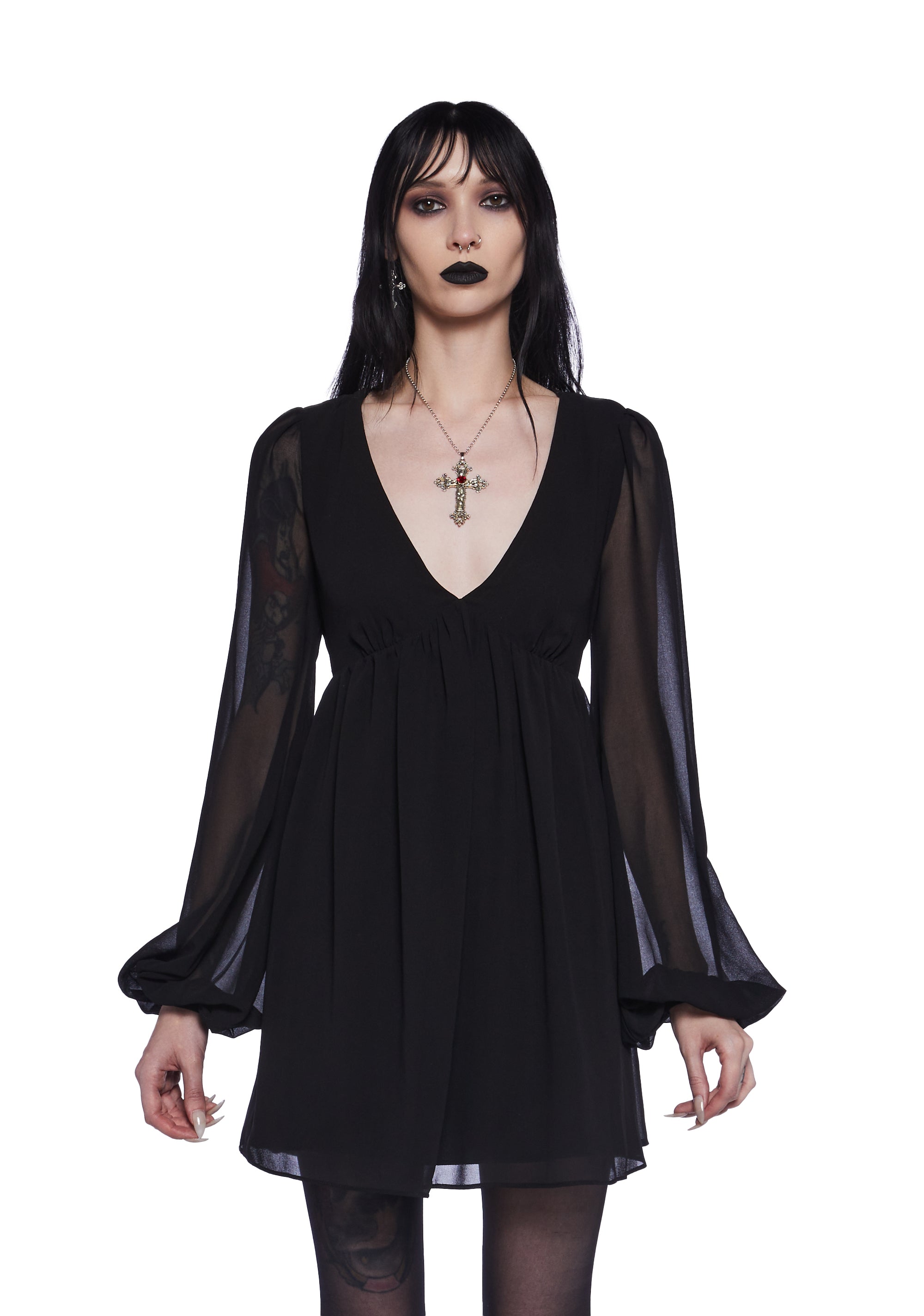 Widow Chiffon Puff Sleeve Mini Dress – Dolls Kill