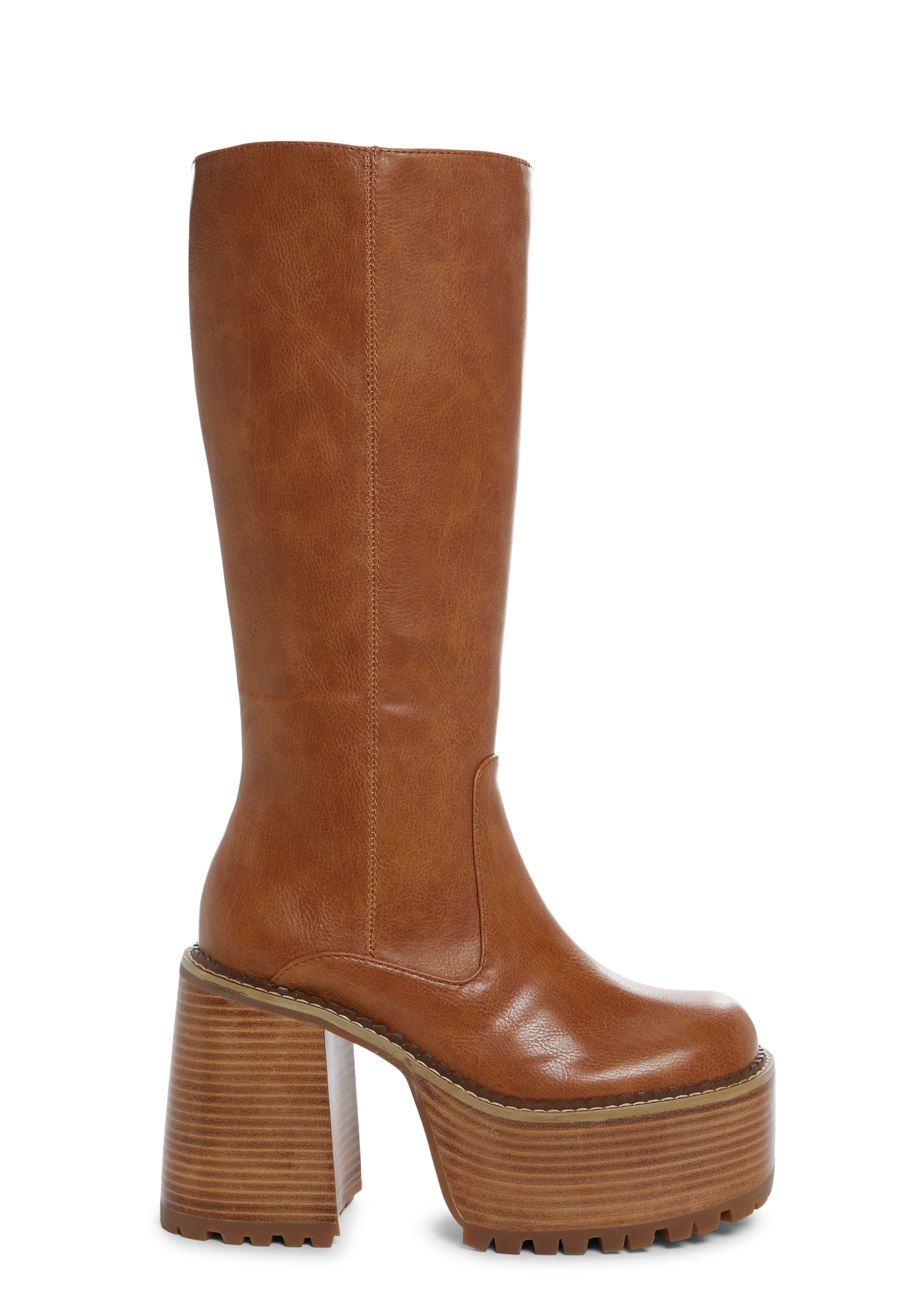 Delia s PU Knee High Platform Boots Light Brown Dolls Kill