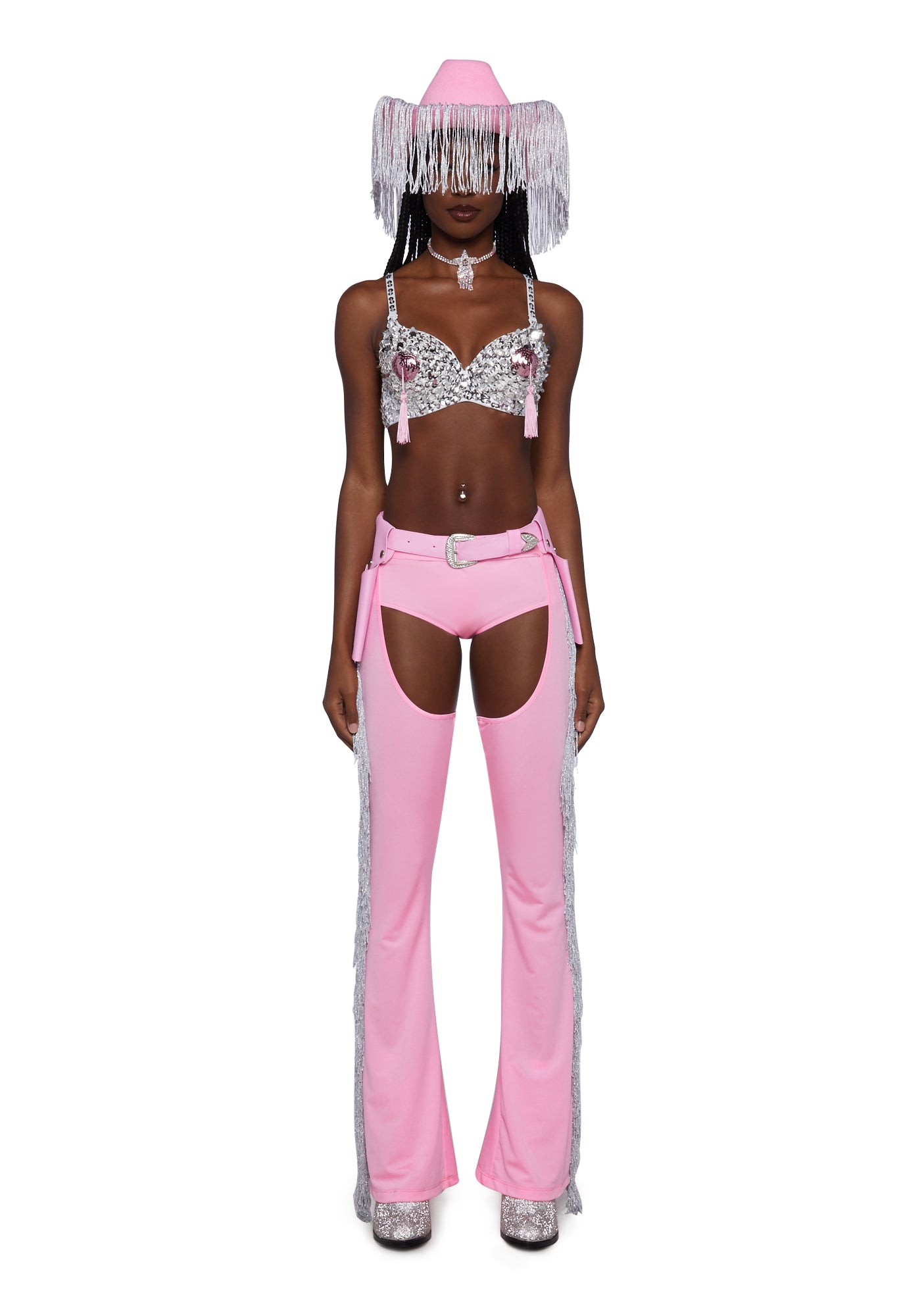 Trickz N Treatz Sexy Fringe Rhinestone Cowgirl Costume - Pink