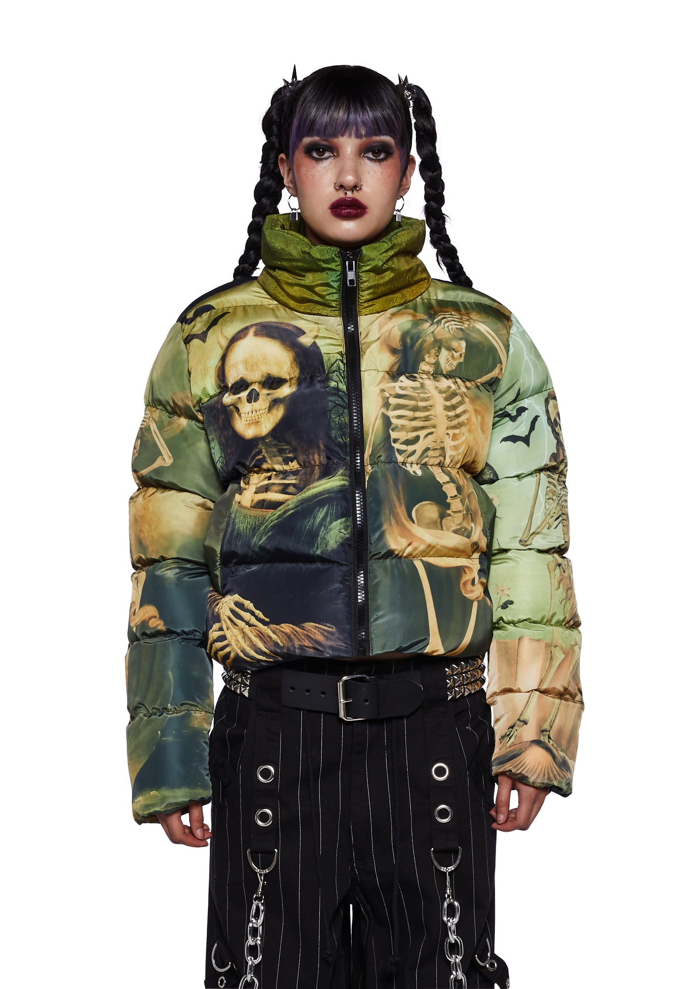 Trickz N Treatz Skeleton Renaissance Art Print Puffer Jacket