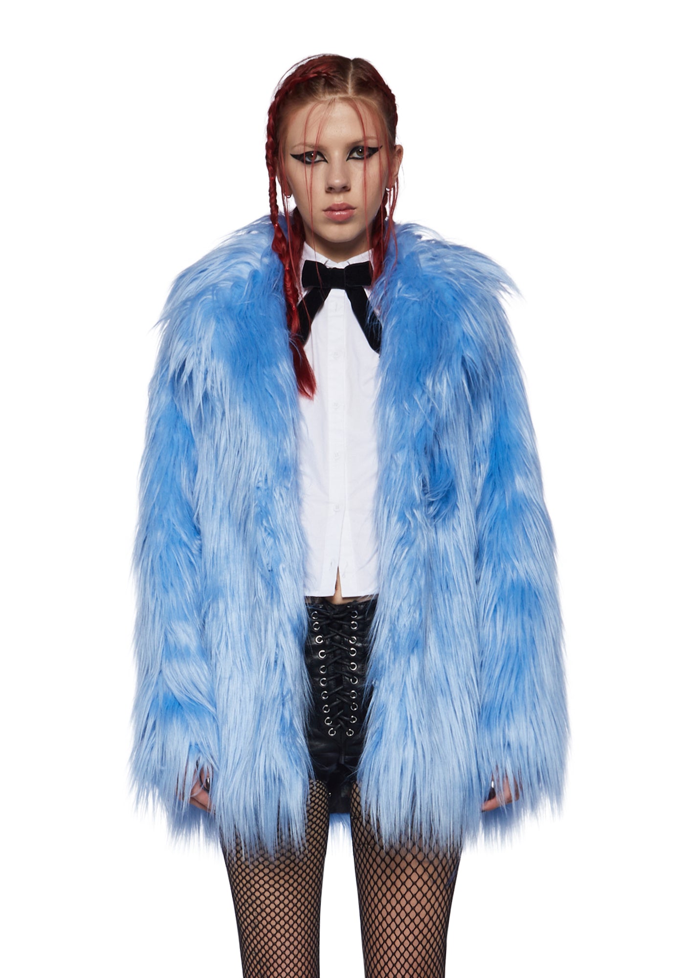 Current Mood Faux Fur Coat Oversized Long Hair Blue Dolls Kill