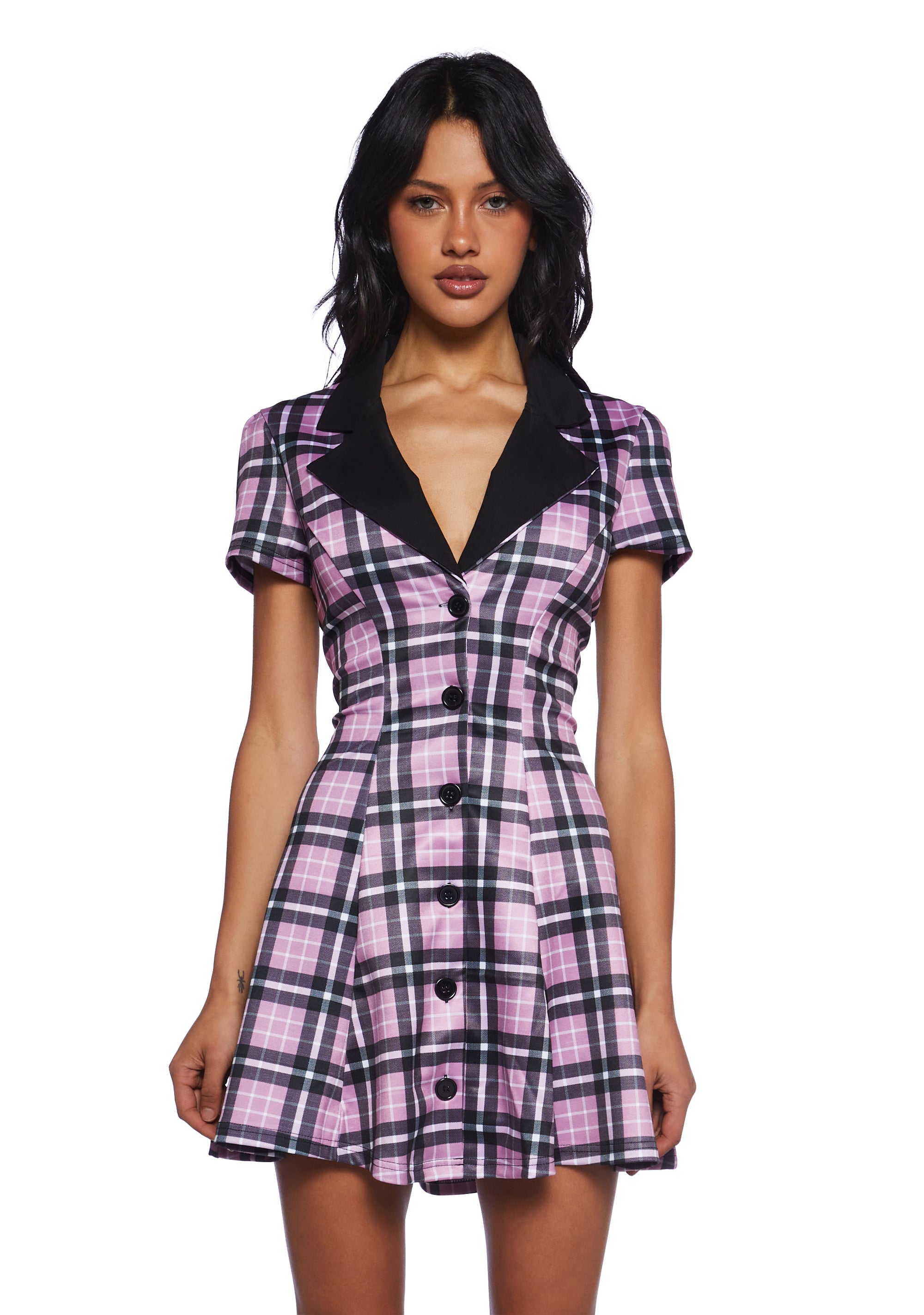 plaid dress pink Current Mood Plaid Button Up Shirt Dress