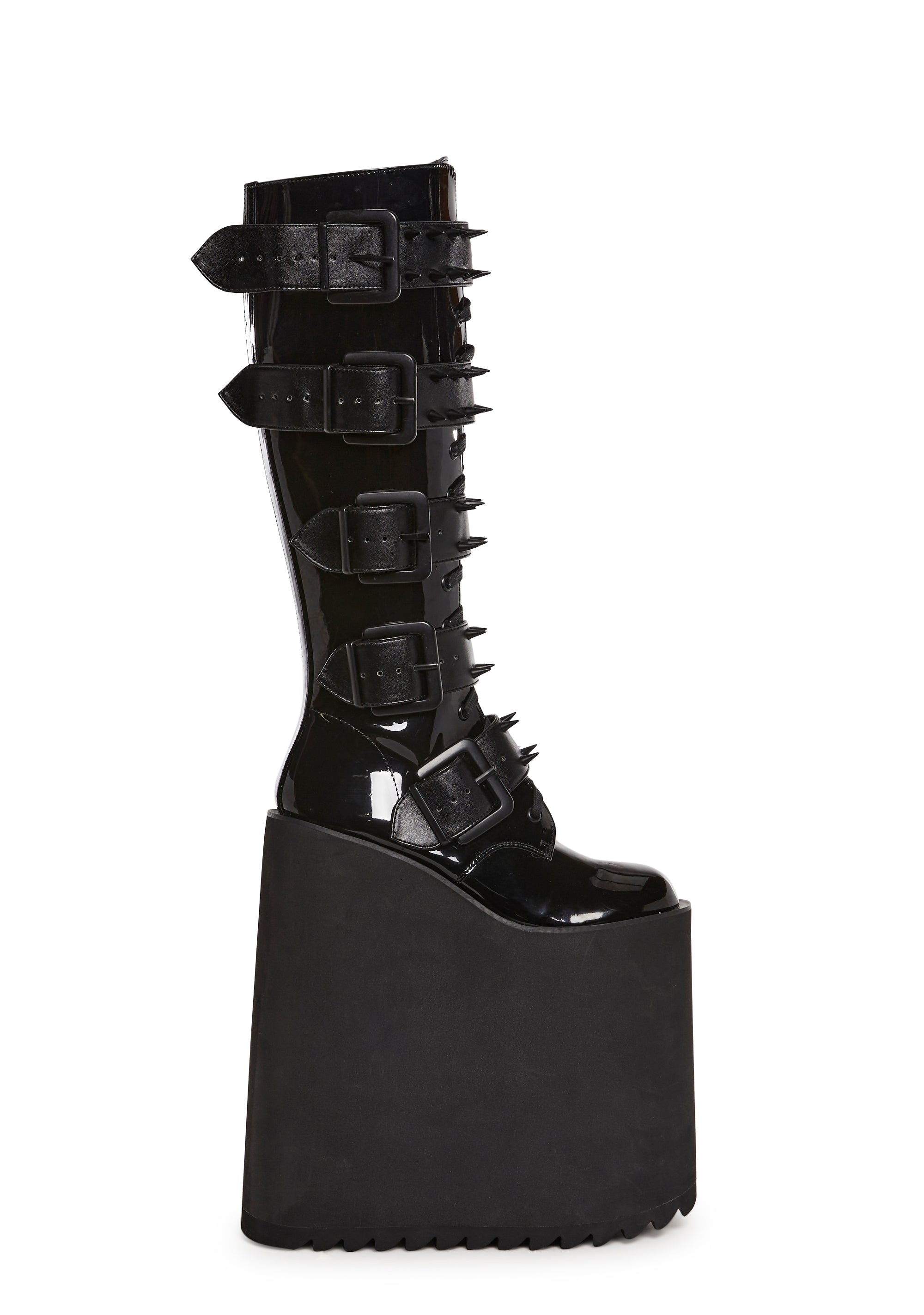 Widow Spiked Buckle Triple Stacked Platform Boots Black – Dolls Kill