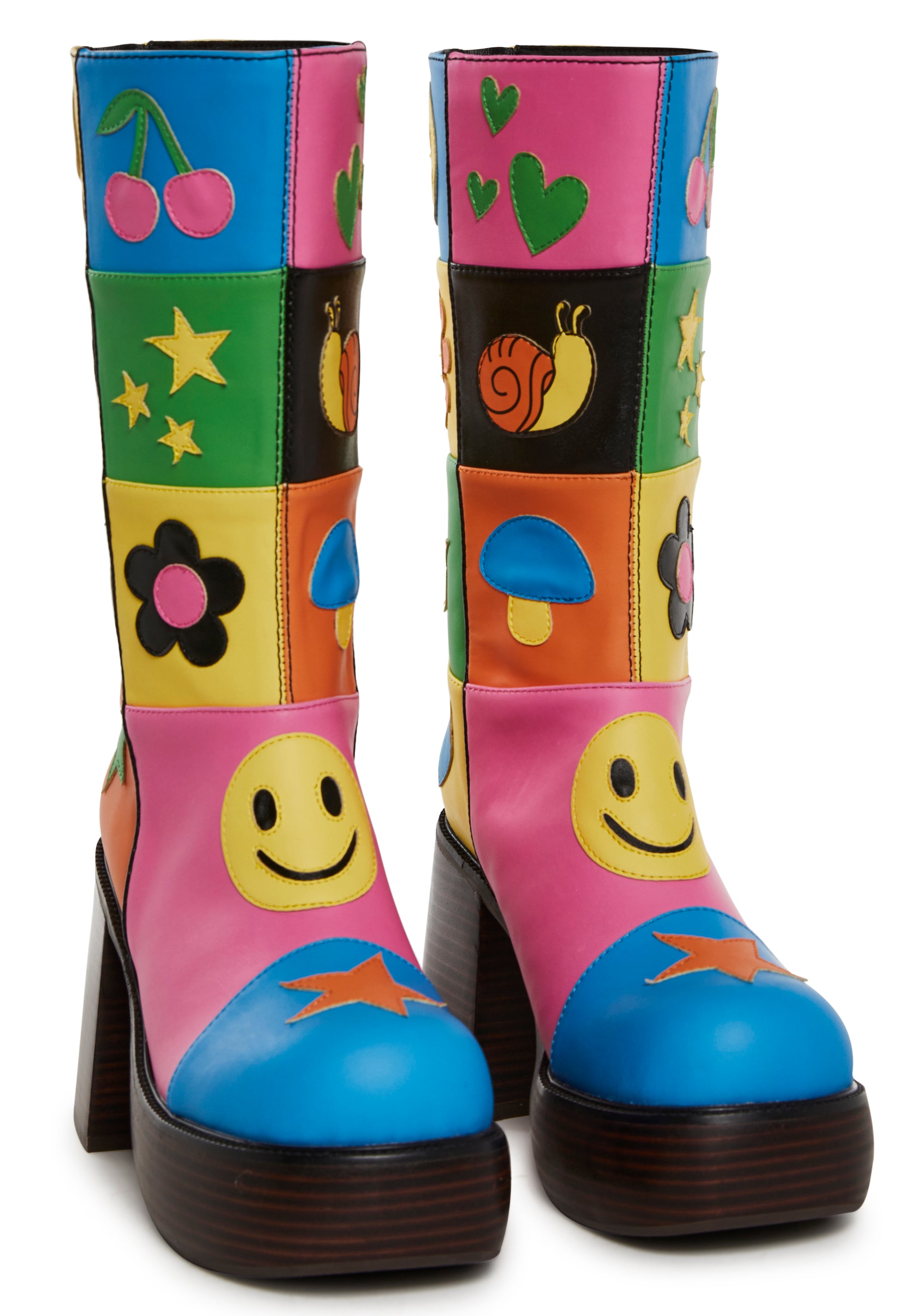 Delia s Colorful Patchwork Knee High Platform Boots Rainbow Dolls Kill
