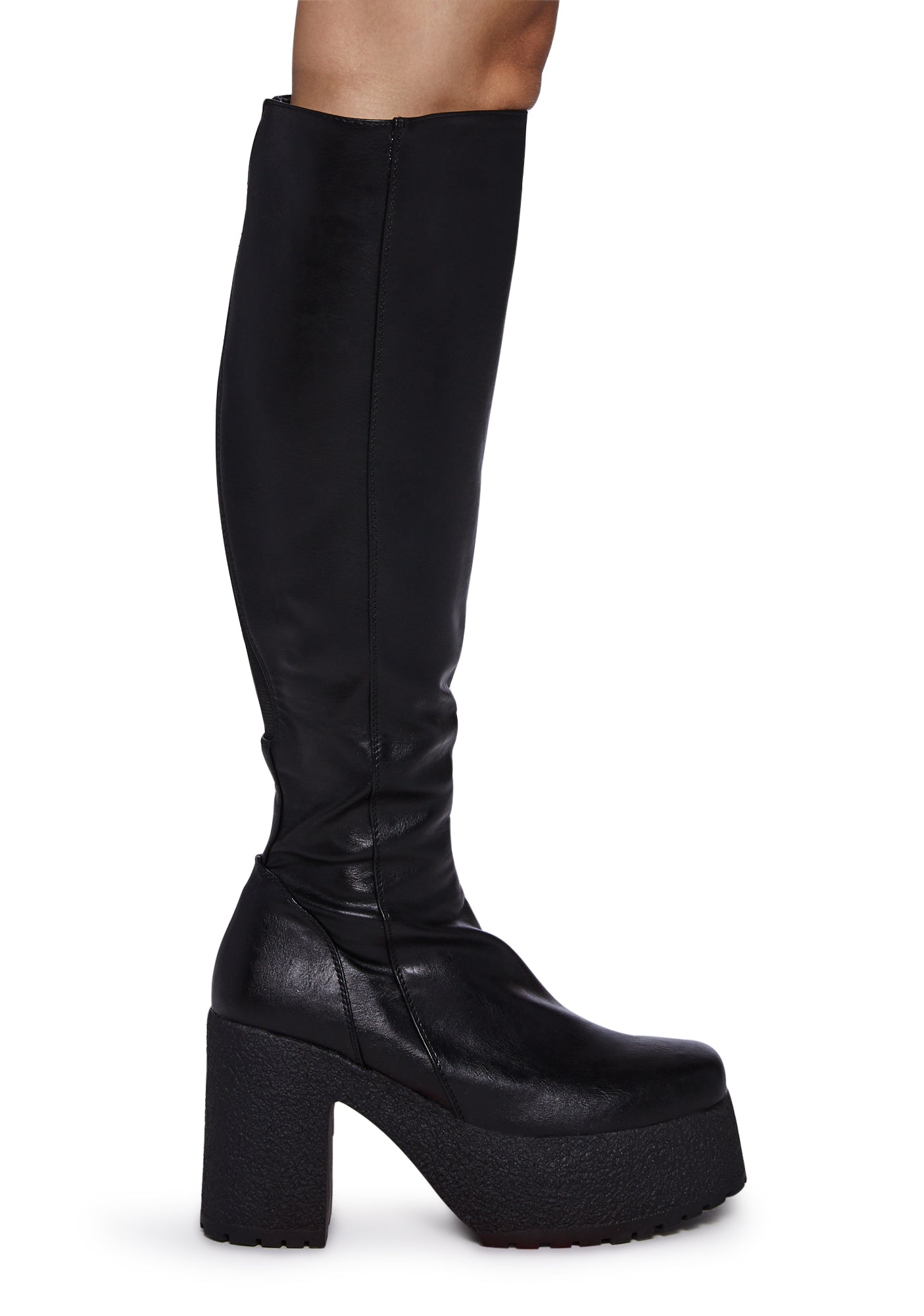 Lamoda Knee High Platform Boots With Square Toe Black – Dolls Kill