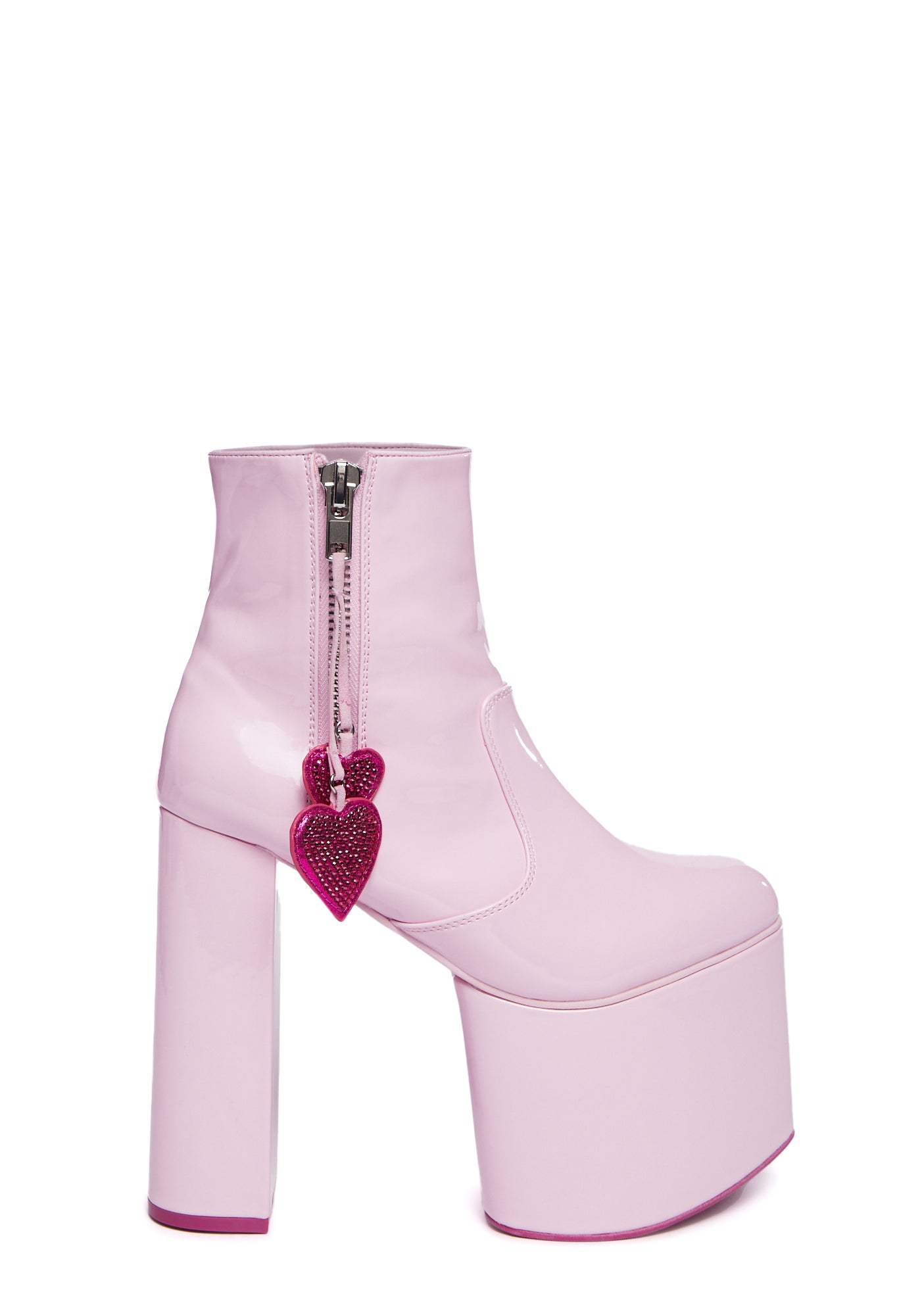 Sugar Thrillz Glitter Heart Charm Platform Ankle Boots Pink