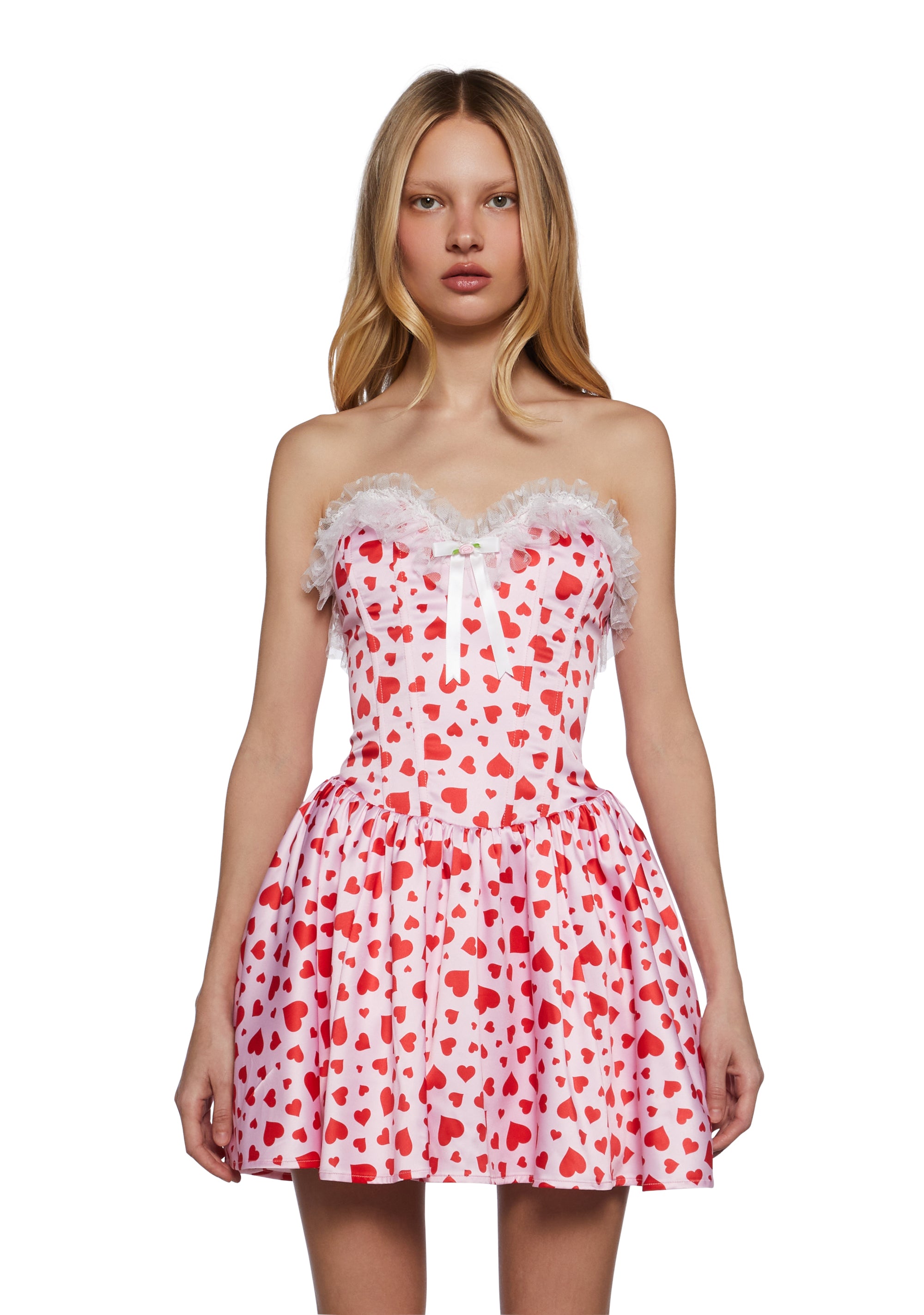 Sugar Thrillz Heart Print Corset Dress - Pink Dolls Kill Sugar Thrillz Heart Print Corset Dress - Pink Dolls Kill