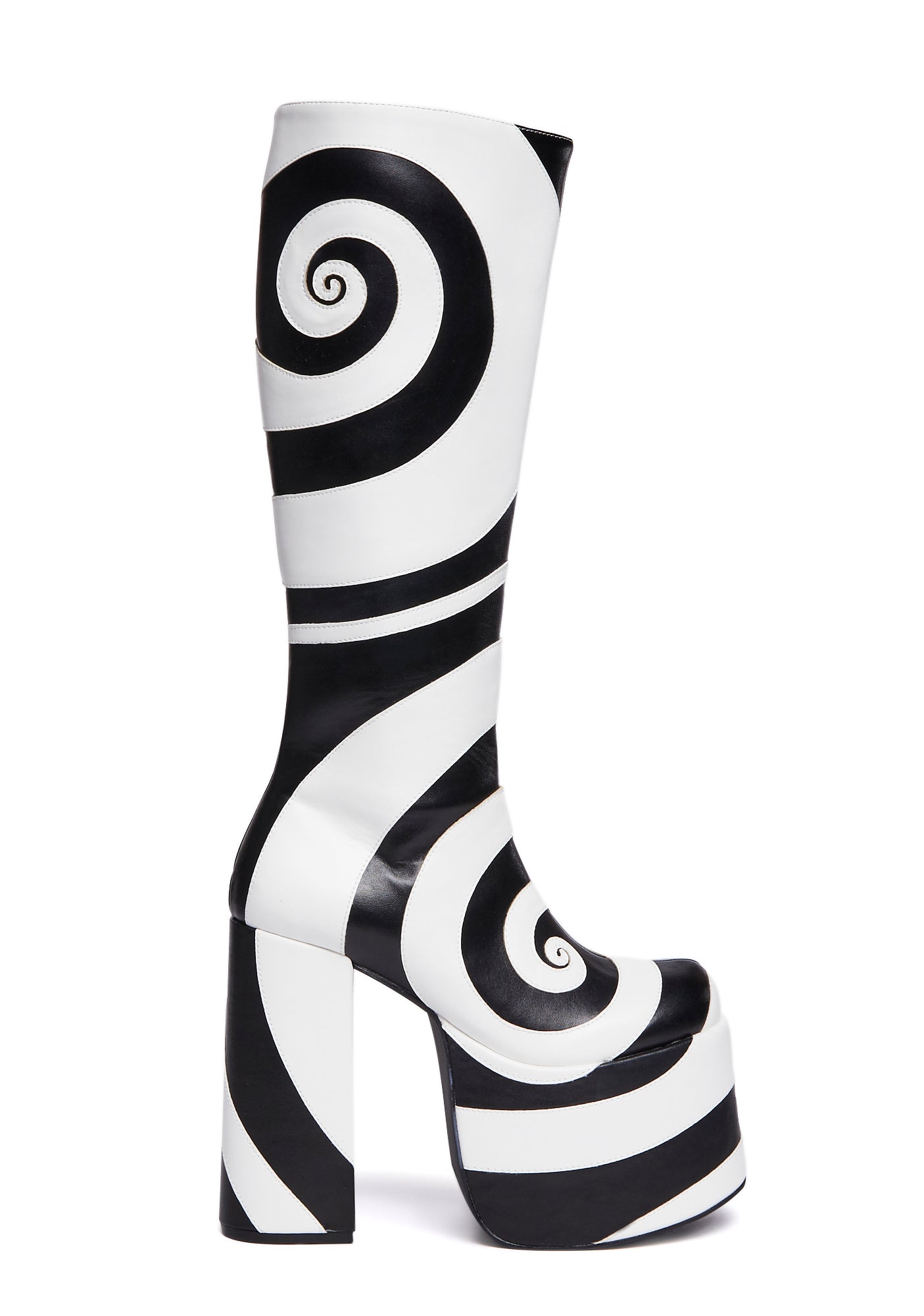 Current Mood Swirl Applique Knee High Platform Boots Black White