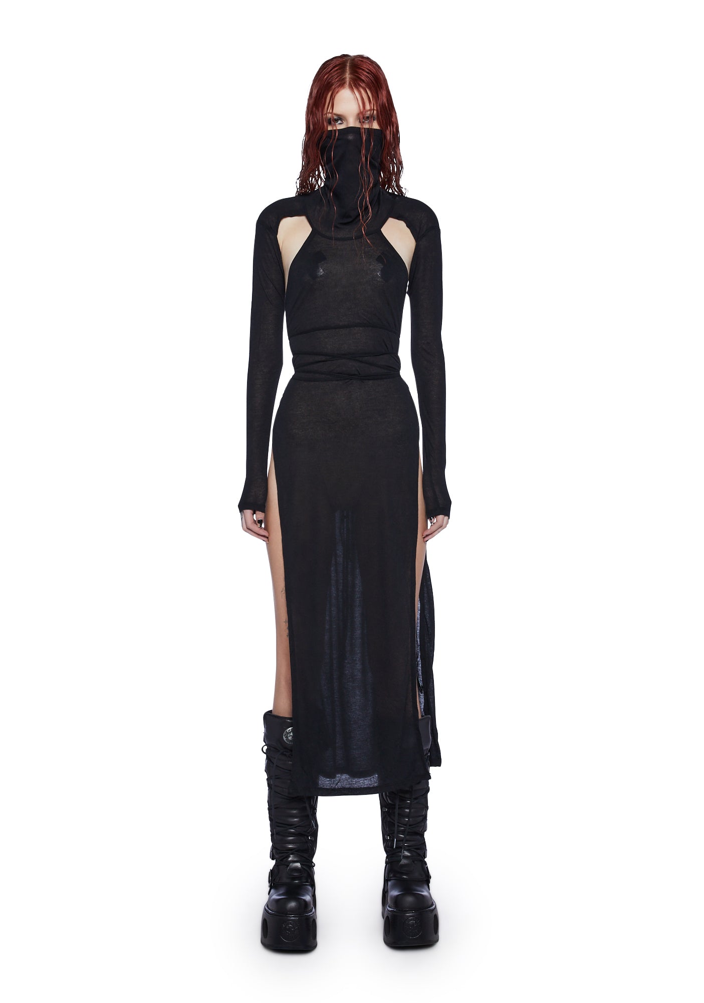Darker Wavs High Slit Maxi Dress - Black Dolls Kill Darker Wavs High Slit Maxi Dress - Black Dolls Kill