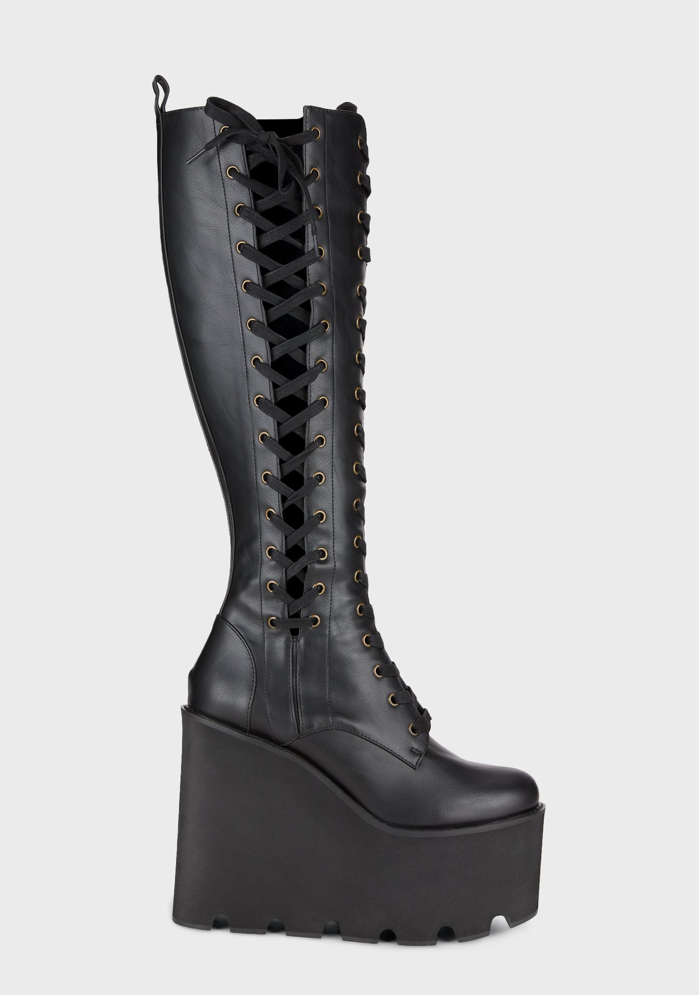 Current Mood Vegan Leather Corset Lace Up Knee High Wedge Platform Boots