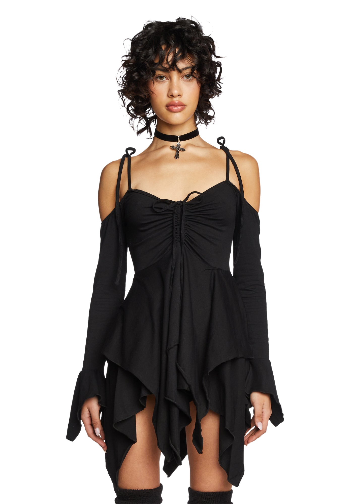 Current Mood Off The Shoulder Handkerchief Mini Dress - Black Current Mood Off The Shoulder Handkerchief Mini Dress - Black