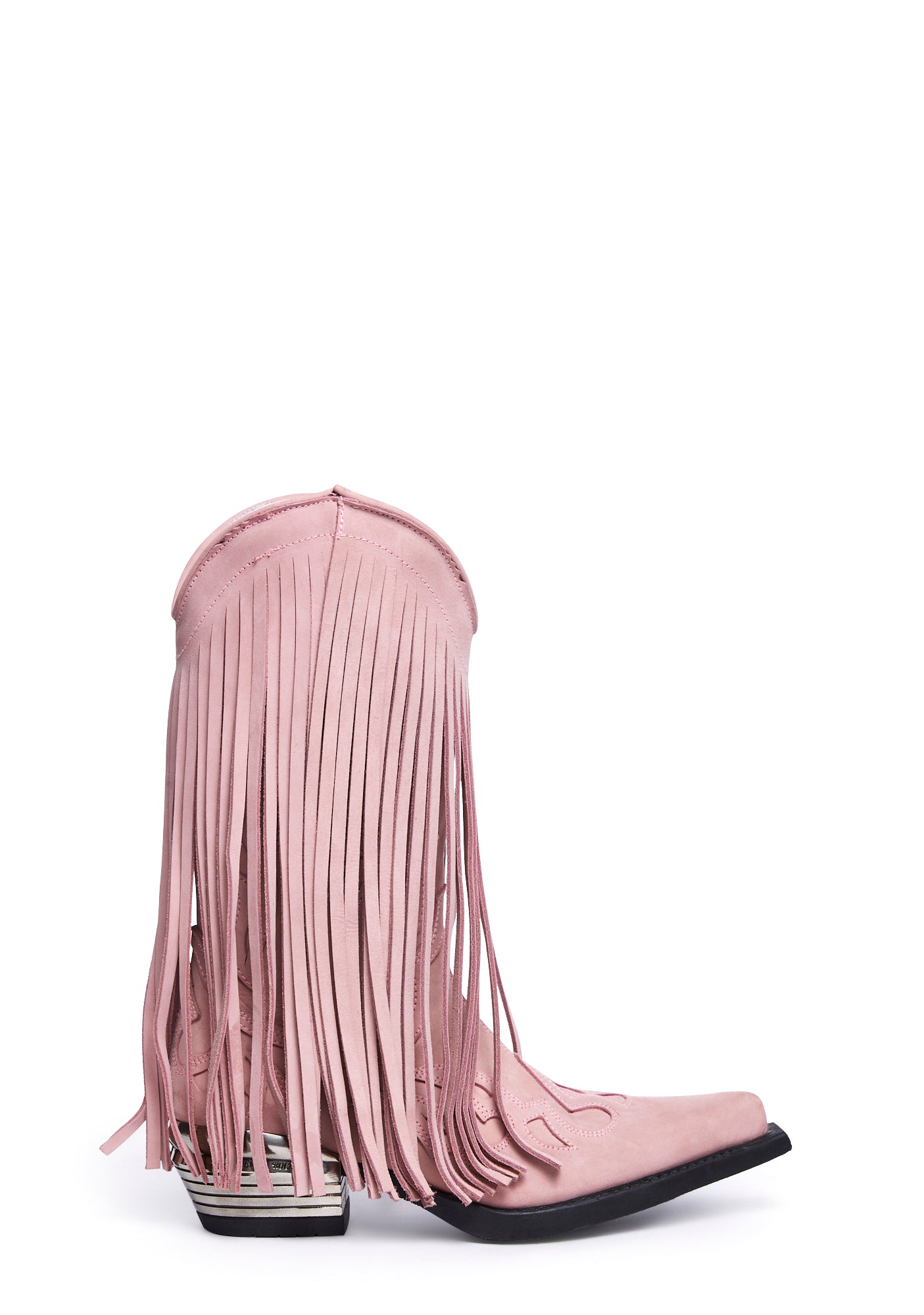 New Rock Pink Leather Fringe Cowboy Boots Dolls Kill