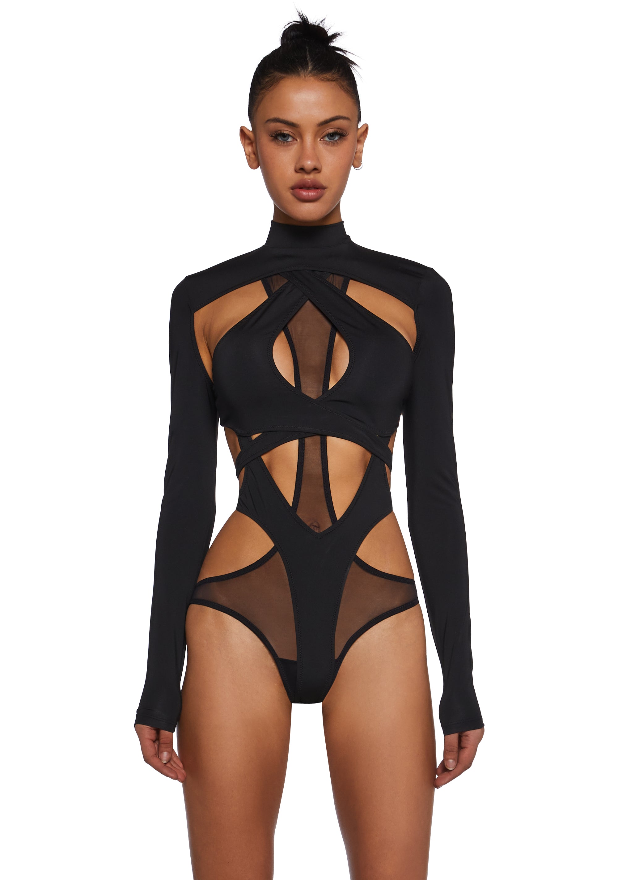 Darker Wavs Strappy Cut Out Spandex Mesh Bodysuit - Black Dolls Kill Darker Wavs Strappy Cut Out Spandex Mesh Bodysuit - Black Dolls Kill