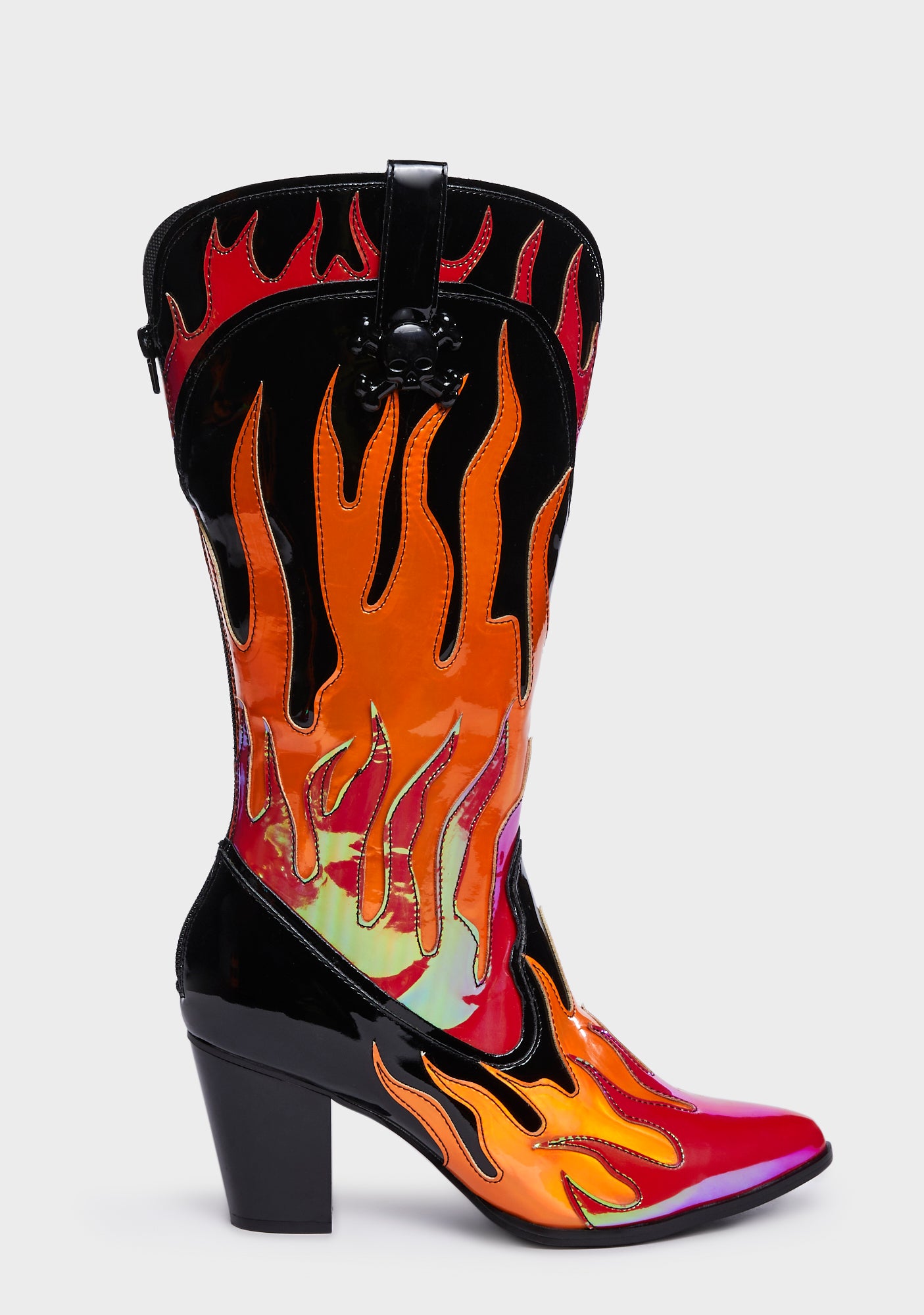 YRU Flame Cowboy Boots Black Red