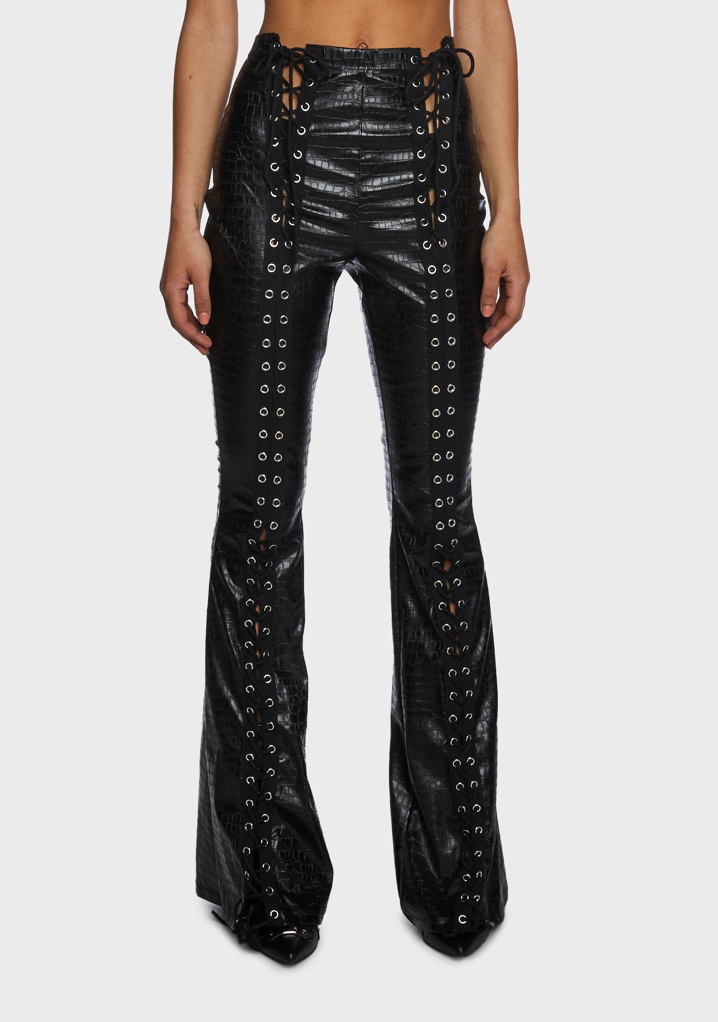 Crocodile Print Lace Up Pants Black Dolls Kill