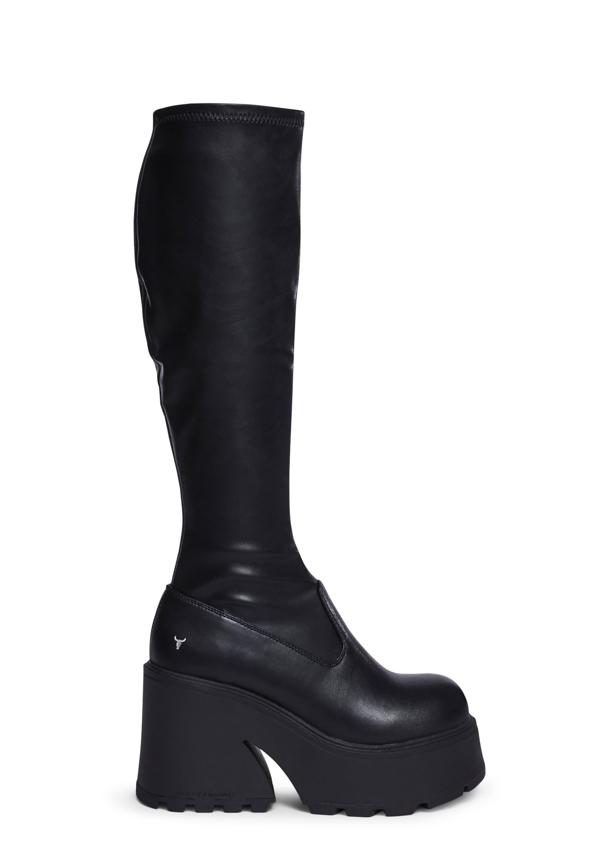 Windsor Smith Fuse Black Stretch Knee High Boots – Dolls Kill