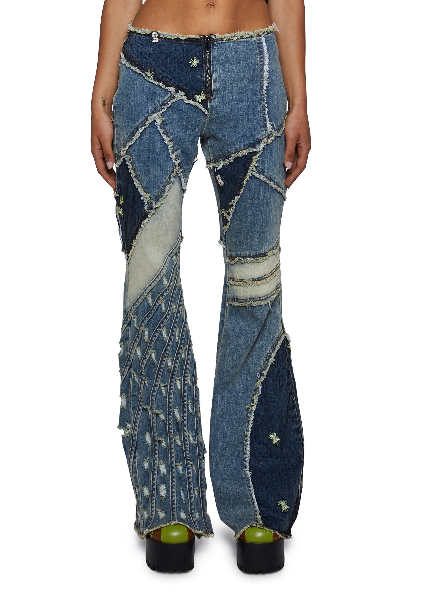 00’s Levi’s patchwork flare buggy denim Levi's Demi Curve Flare Dark Wash Stretch Denim Jeans w