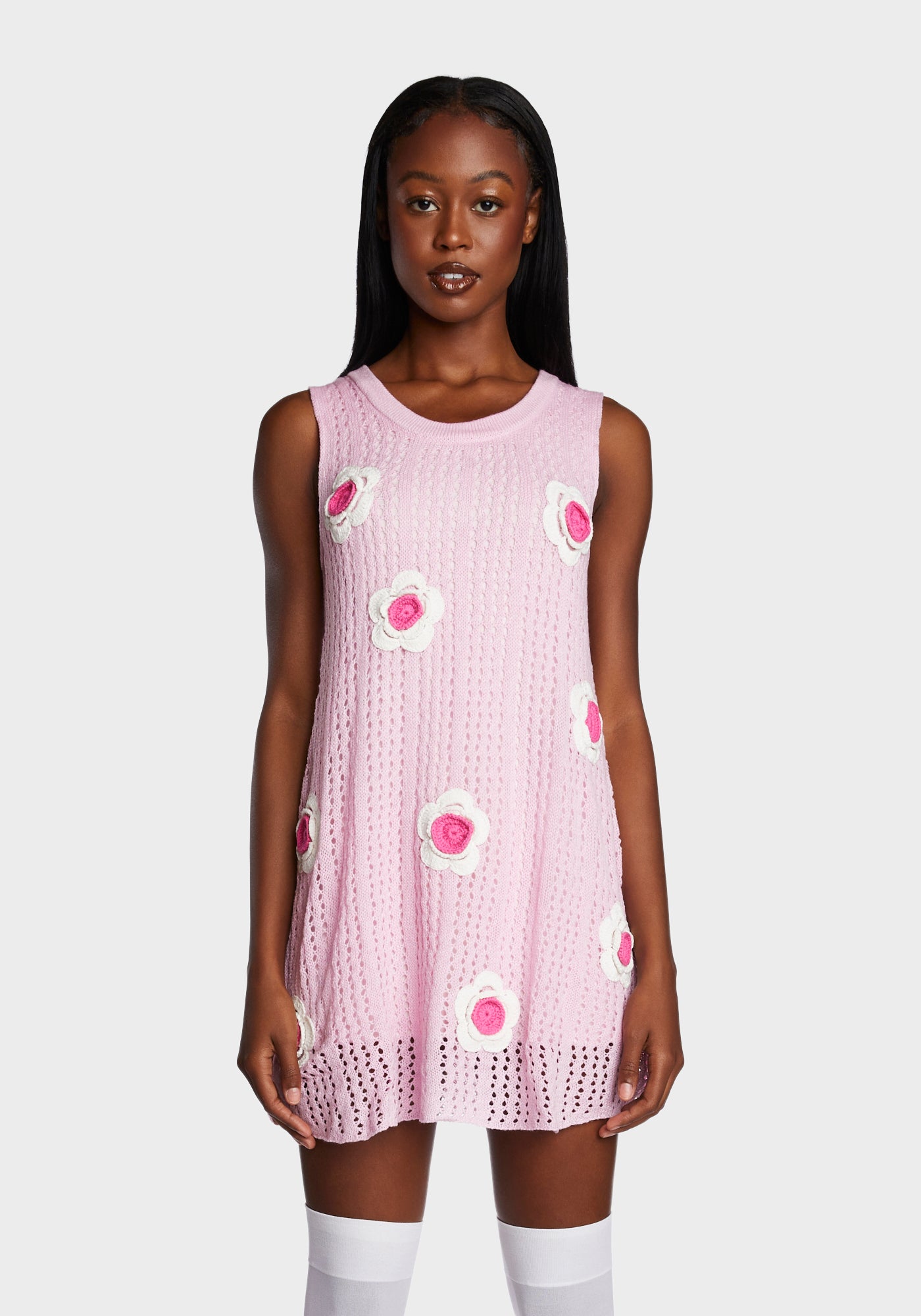 Sugar Thrillz Flower Sweater Mini Dress - Pink Dolls Kill Sugar Thrillz Flower Sweater Mini Dress - Pink Dolls Kill