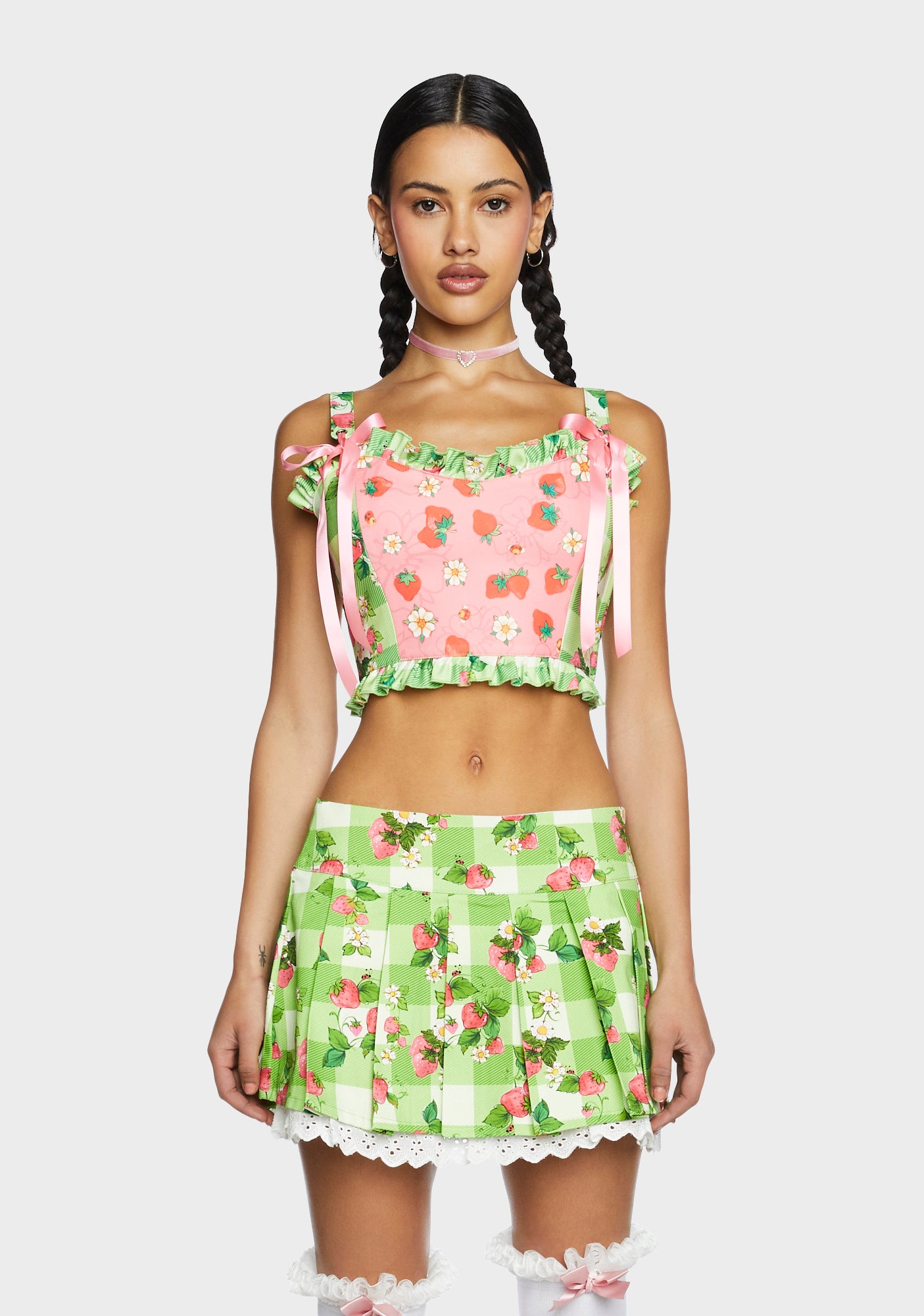 Dolls Kill X Strawberry Shortcake Mix And Match Ruffled Corset Top