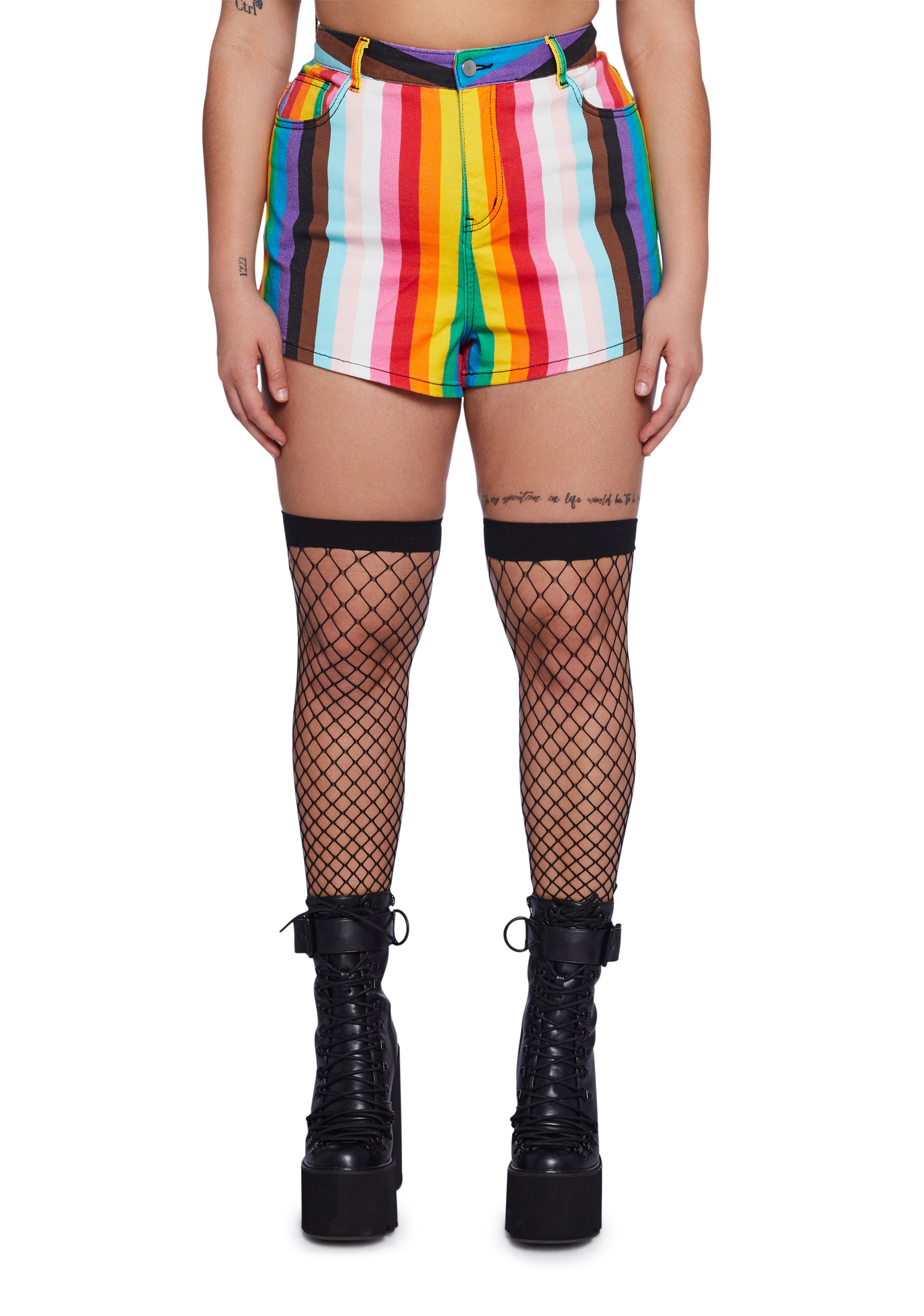 Rainbow stripe denim shorts cheap