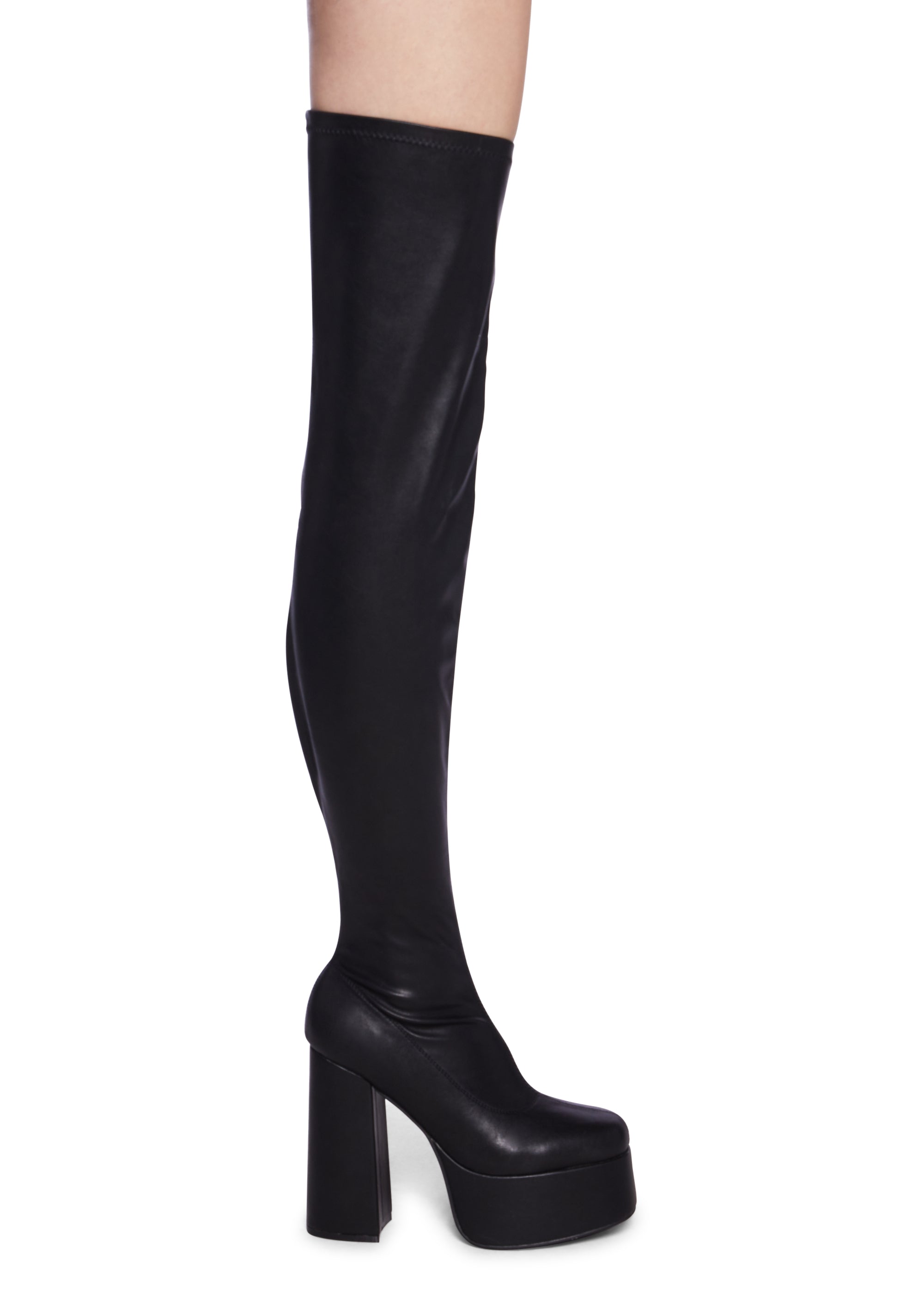 Koi Footwear Thigh High Vegan Leather Platform Boots Black