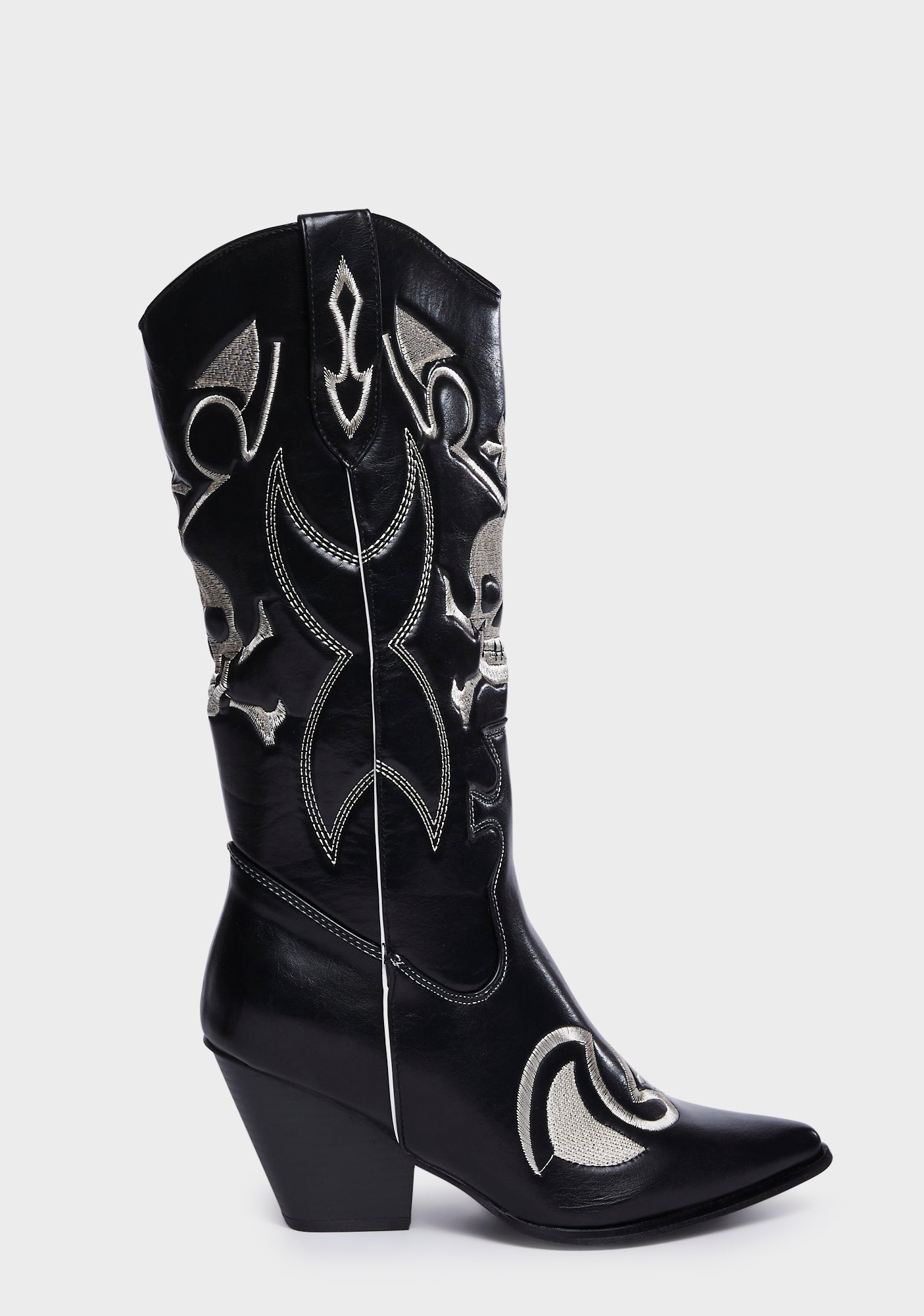 Skull And Crossbones Flame Cowboy Boots Black