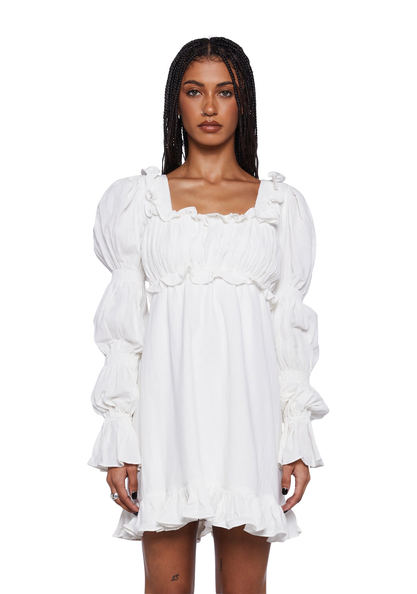 Stuck on Stupid Ruffle Puff Sleeve Mini Dress - Off White