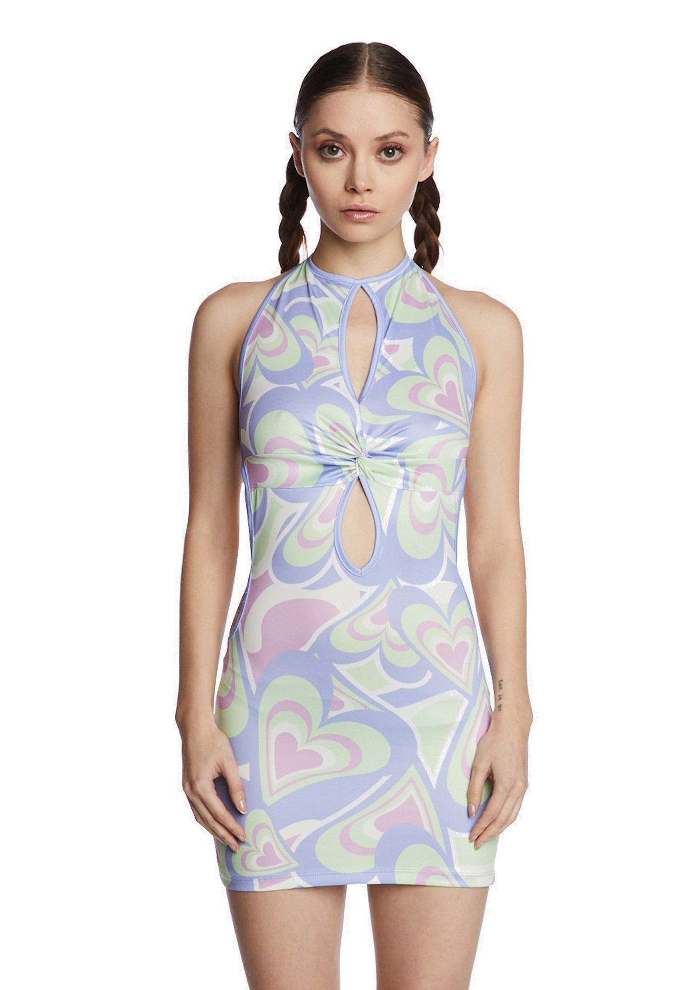 NGOrder Heart Print Cut Out Mini Dress - Multi Dolls Kill NGOrder Heart Print Cut Out Mini Dress - Multi Dolls Kill