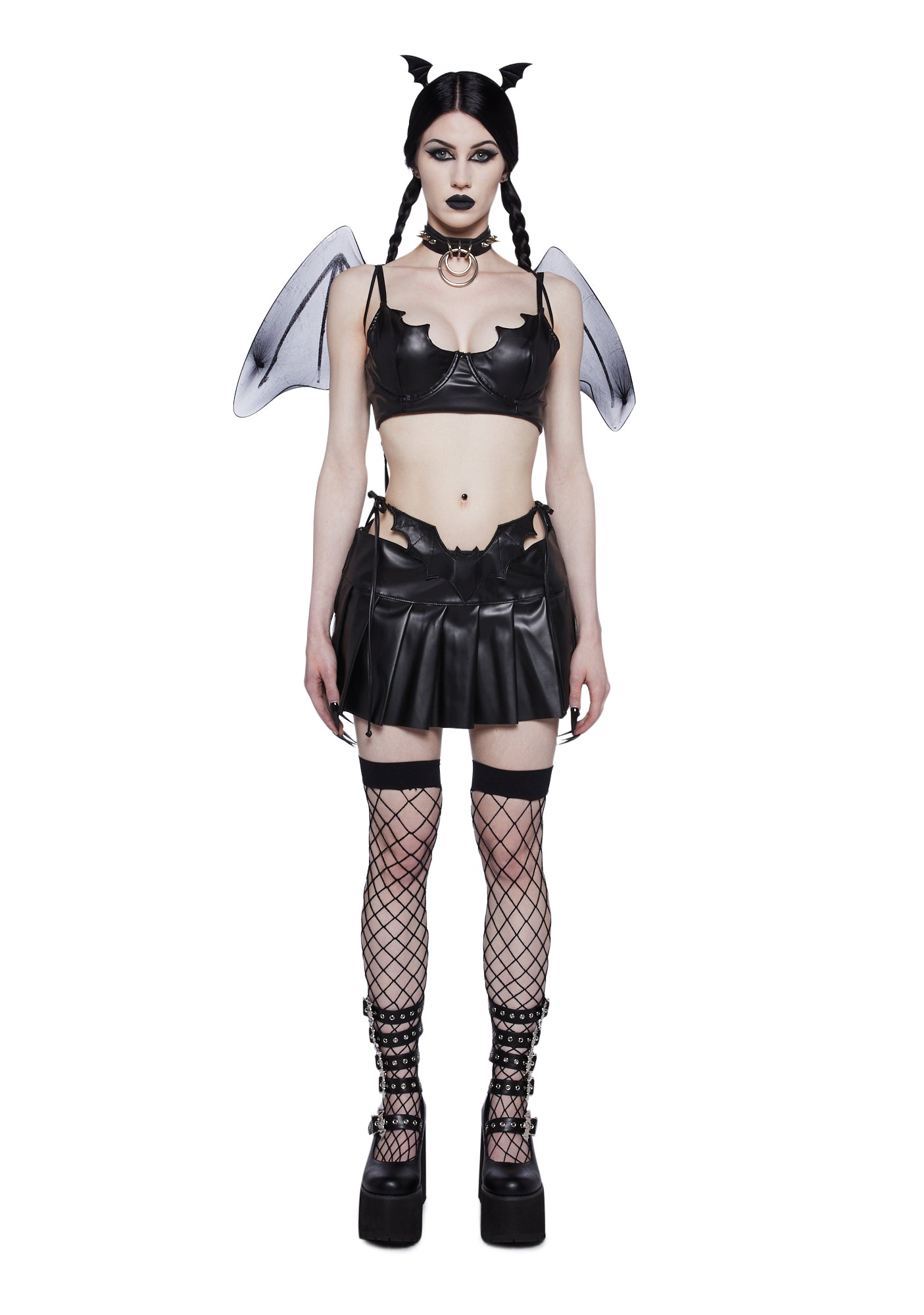 Sexy Womans Halloween Costume Vegan Leather Vampire Bat Lingerie Set