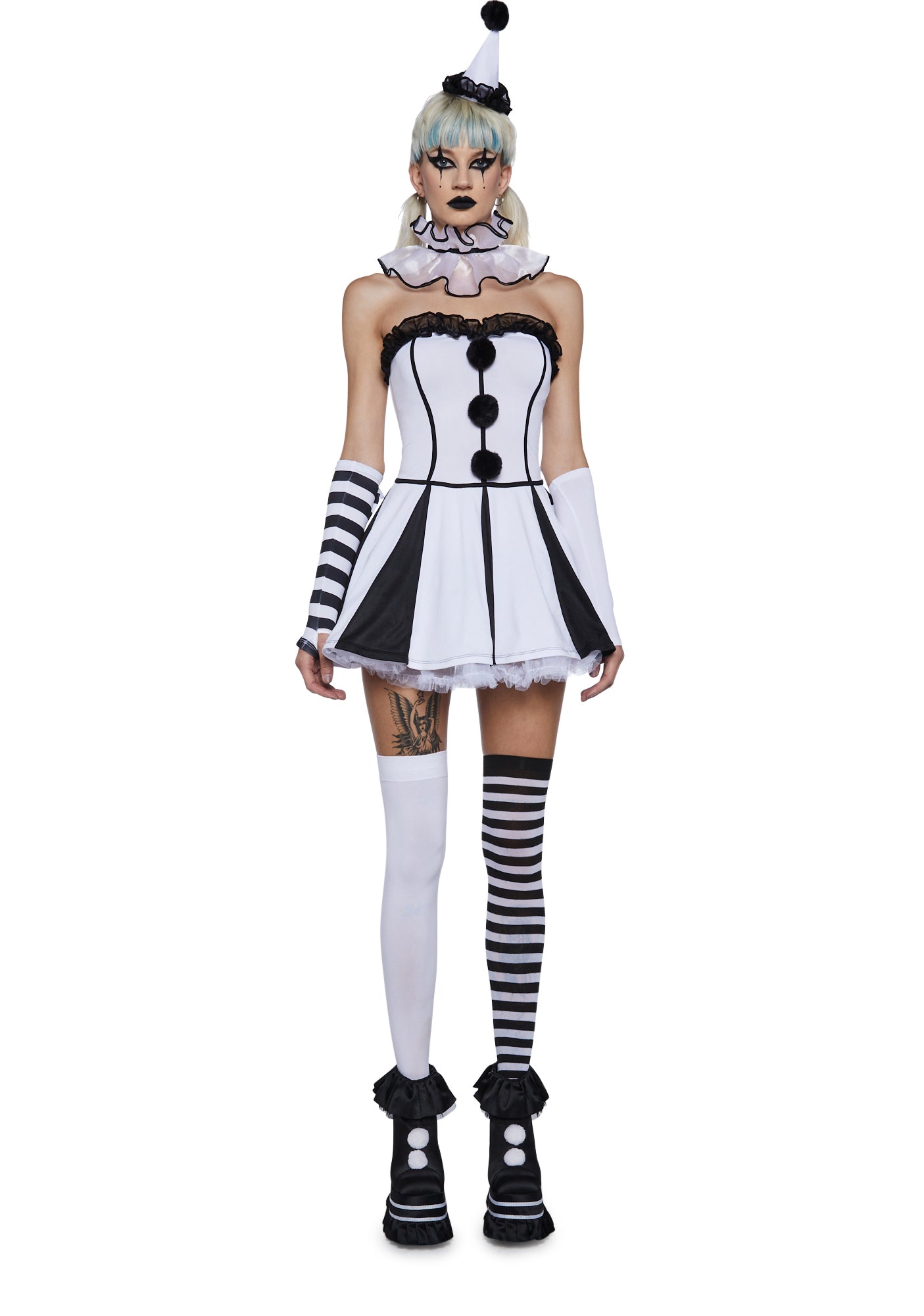 Pierrot Costume Sexy Womens Halloween Costume Classic Clown - White White / SMALL Pierrot Costume Sexy Womens Halloween Costume Classic Clown - White White / SMALL