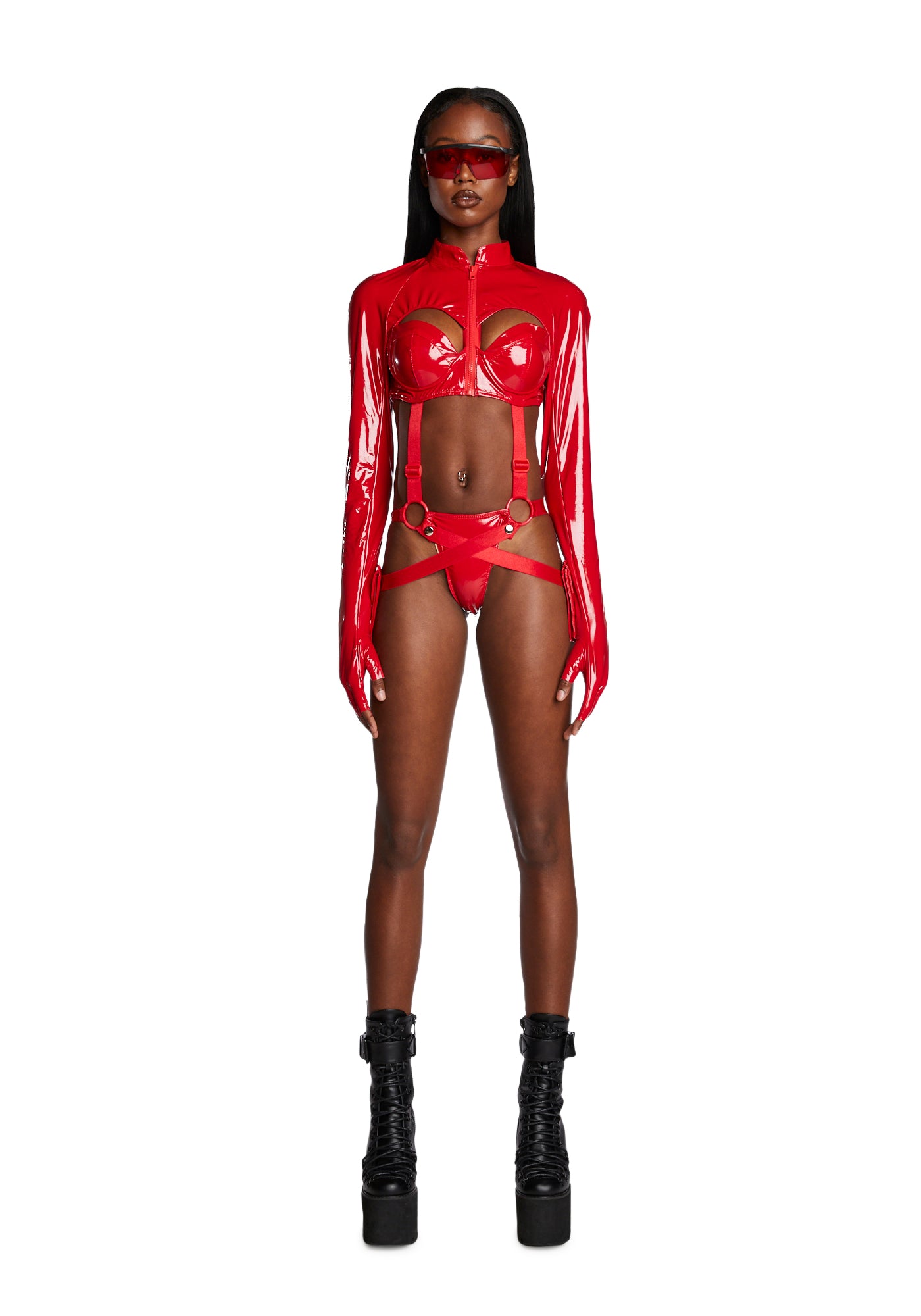 Trickz N Treatz Sexy Sci Fi Babe Costume Set - RED Vinyl DARK RED / XX-SMALL Trickz N Treatz Sexy Sci Fi Babe Costume Set - RED Vinyl DARK RED / XX-SMALL