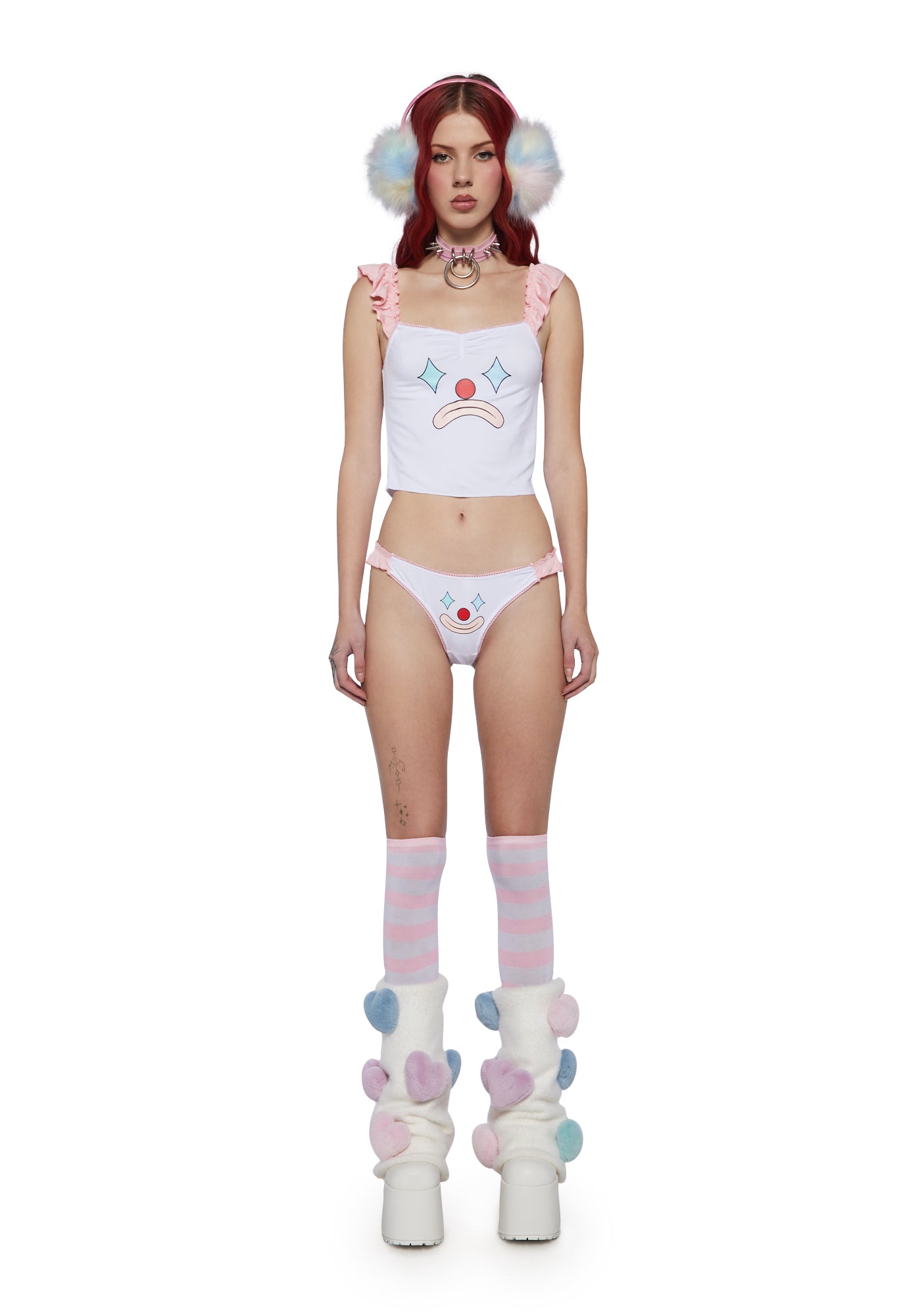 Sugar Thrillz Clown Graphic Two Piece Pajama Set - White